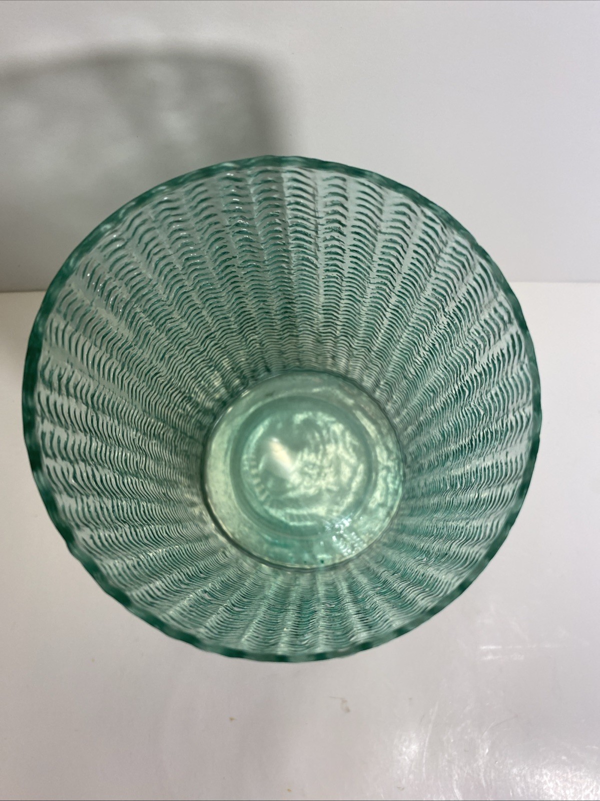 HERRINGBONE CHEVRON TEXTURED ZIRCON(SEAGRASS)HANDCRAFTED GLASS CYLINDER 8” VASE