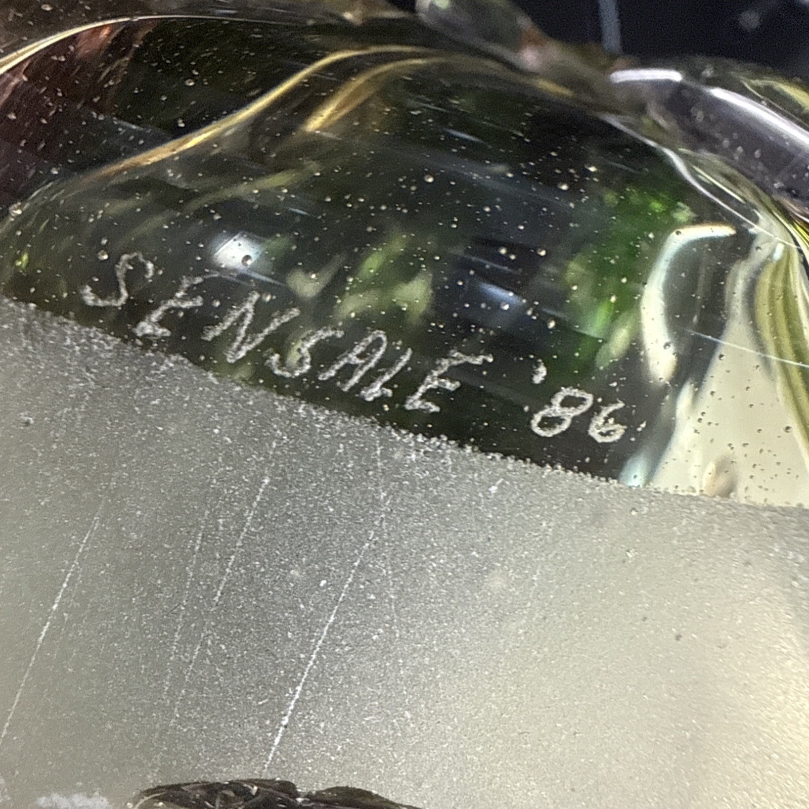 Signed Sensale ’86 Studio Art Glass Vase 8” Green Pink Applied Glass Sculpture