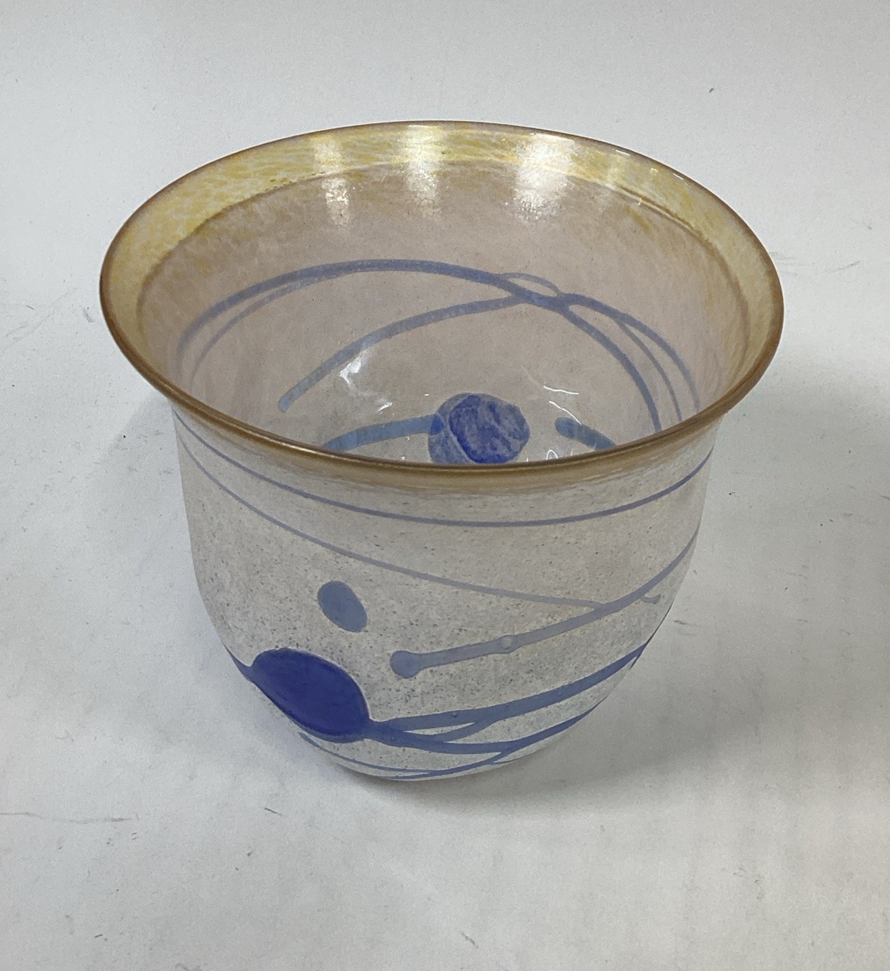 KOSTA BODA Signed Bertil Vallien BLUE GALAXY Sweden #58016 Glass Oval Bowl Vase