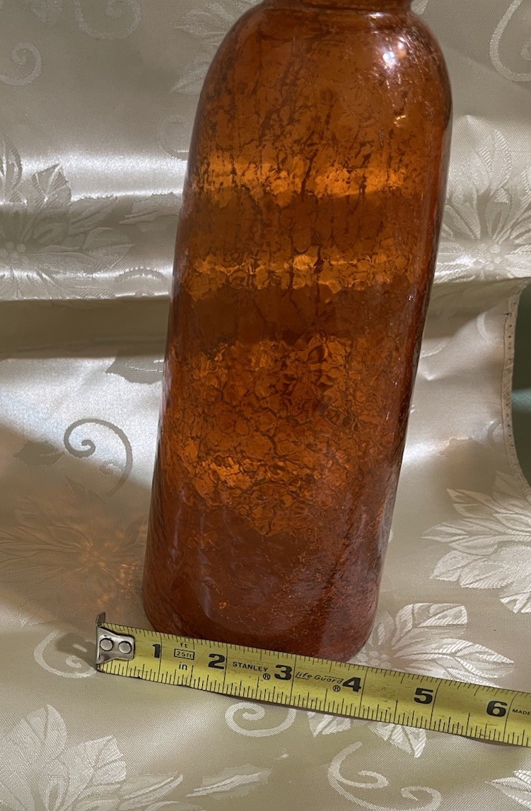 Vintage Rainbow Glass Co Tangerine Crackle Glass Vase MCM 13”