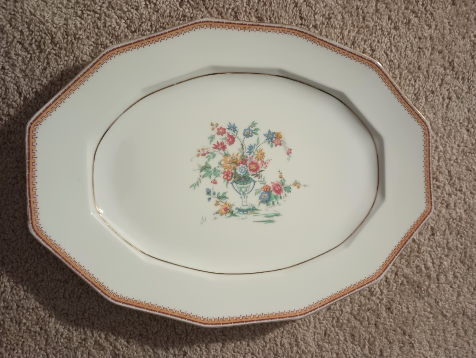 Charles Ahrenfeldt Limoges France Oval Serving Platter Floral Gold Trim 16″x 12″