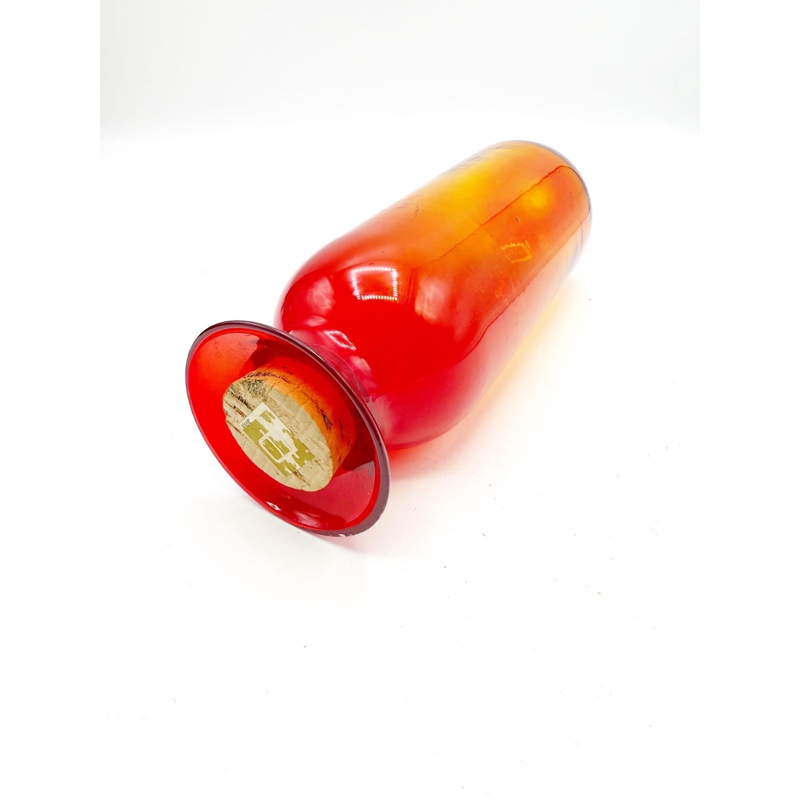 Dansk Japan Apothecary Torpedo Bottle Cork Blown Glass Red Ombré Canister amber