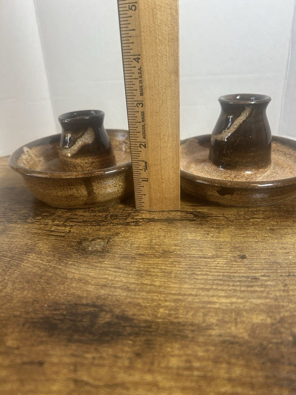 Willow Tree Pottery Candle Holders Set Rustic Brown Glaze Cartersville Georgia