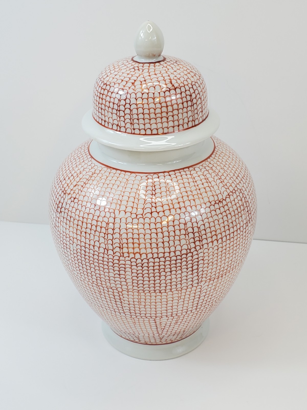Vintage Nora Fenton Red & White Ginger Jar w/Lid Hand Decorated Hong Kong