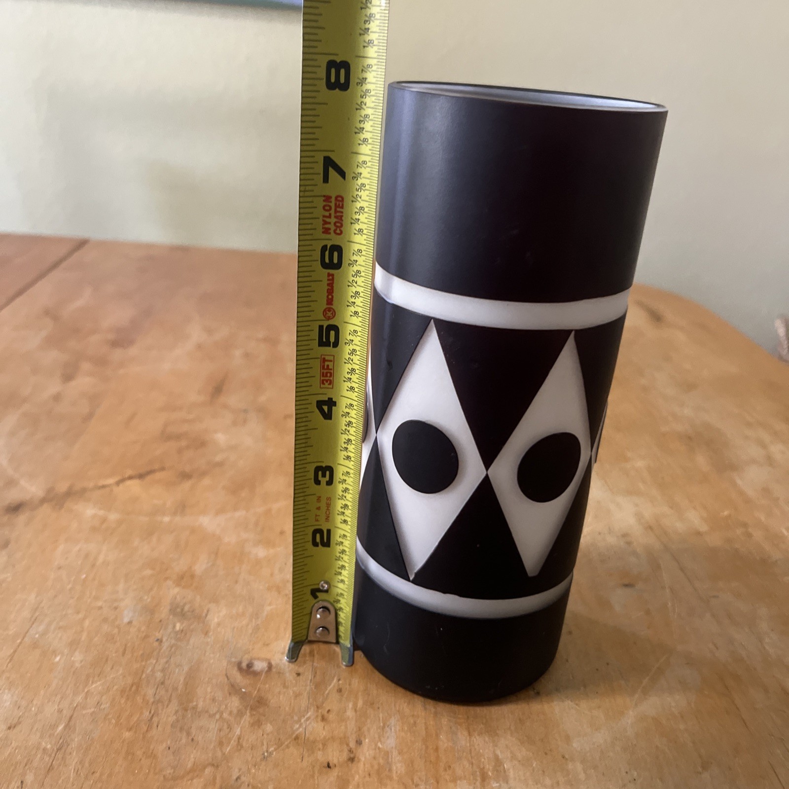 Vintage Czech Republic Black Cut to White Art Glass Cylinder Vase 8″H x 3 1/8″