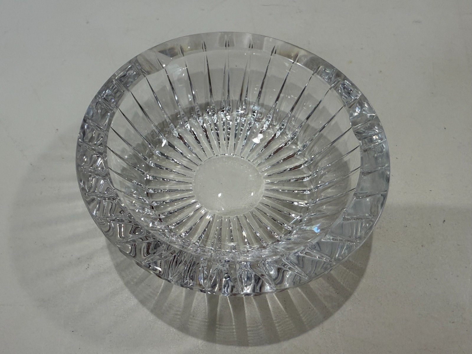 St. Val Lambert Signed Crystal Ashtray, 4.75″ Cut Glass Dish, Heavy 1.2 lbs