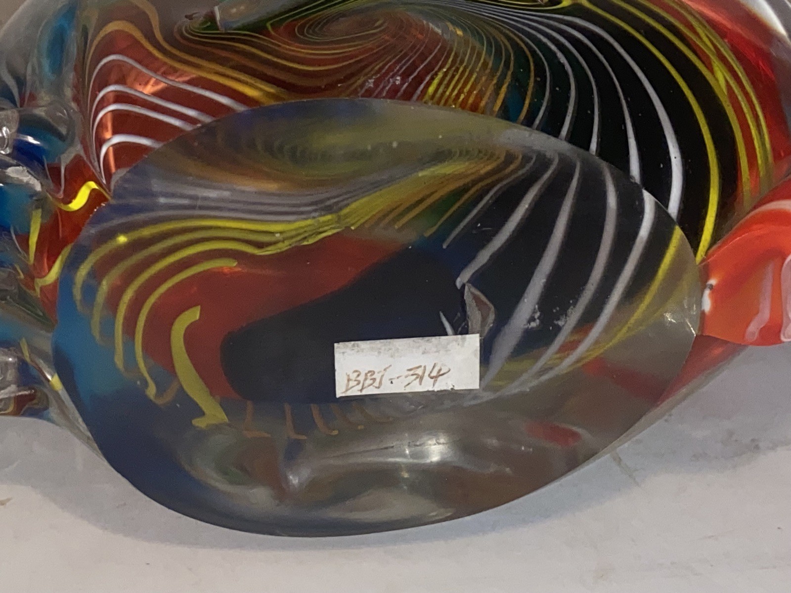 Vintage Art Glass Swirl Cat Candy Cane Tail Figurine 9 1/4 Tall Rare 8 lbs