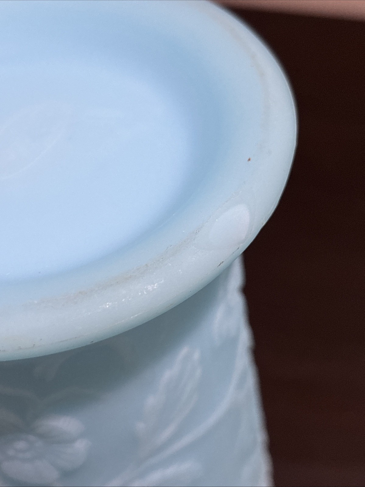 Vintage Fenton Peacock Garden Blue Satin Milk Glass Vase Apple Blossom Flower