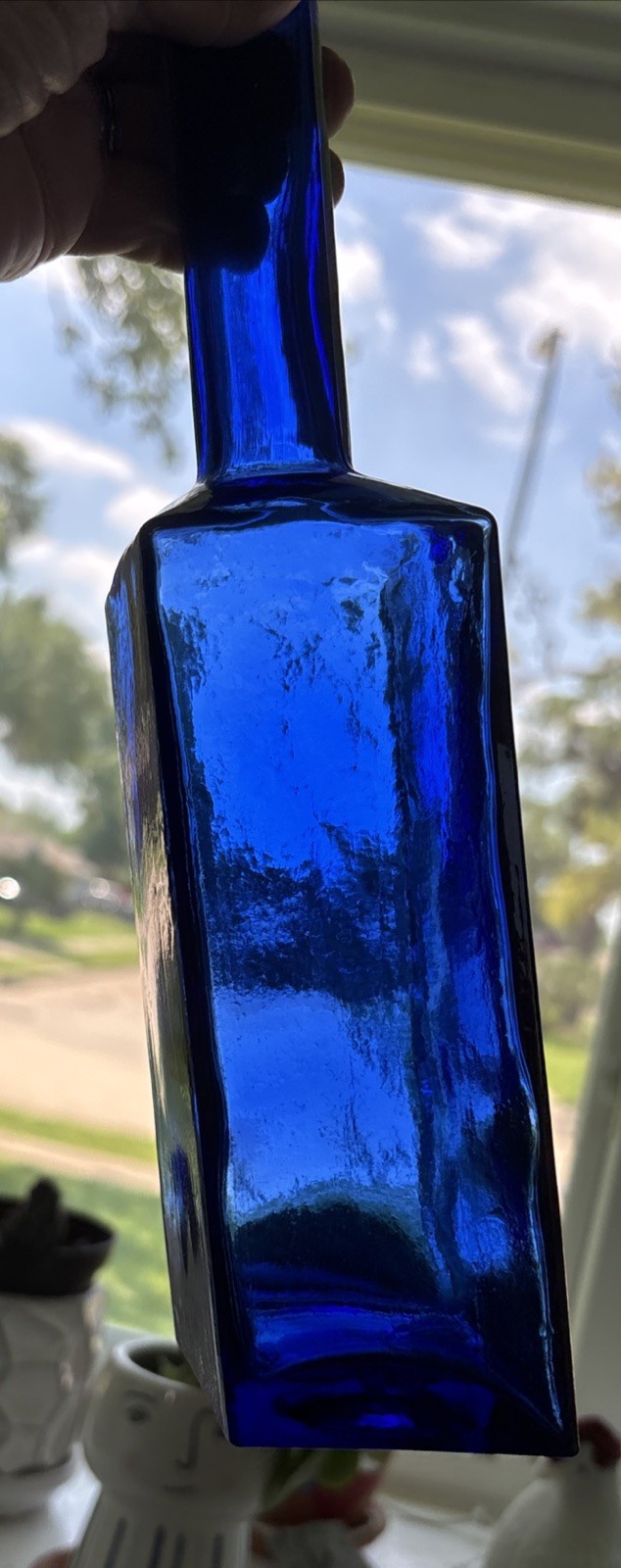 Cobalt Blue Glass Slant Leaning Bottle Rectangle Push Up Kick Base MCM Vase