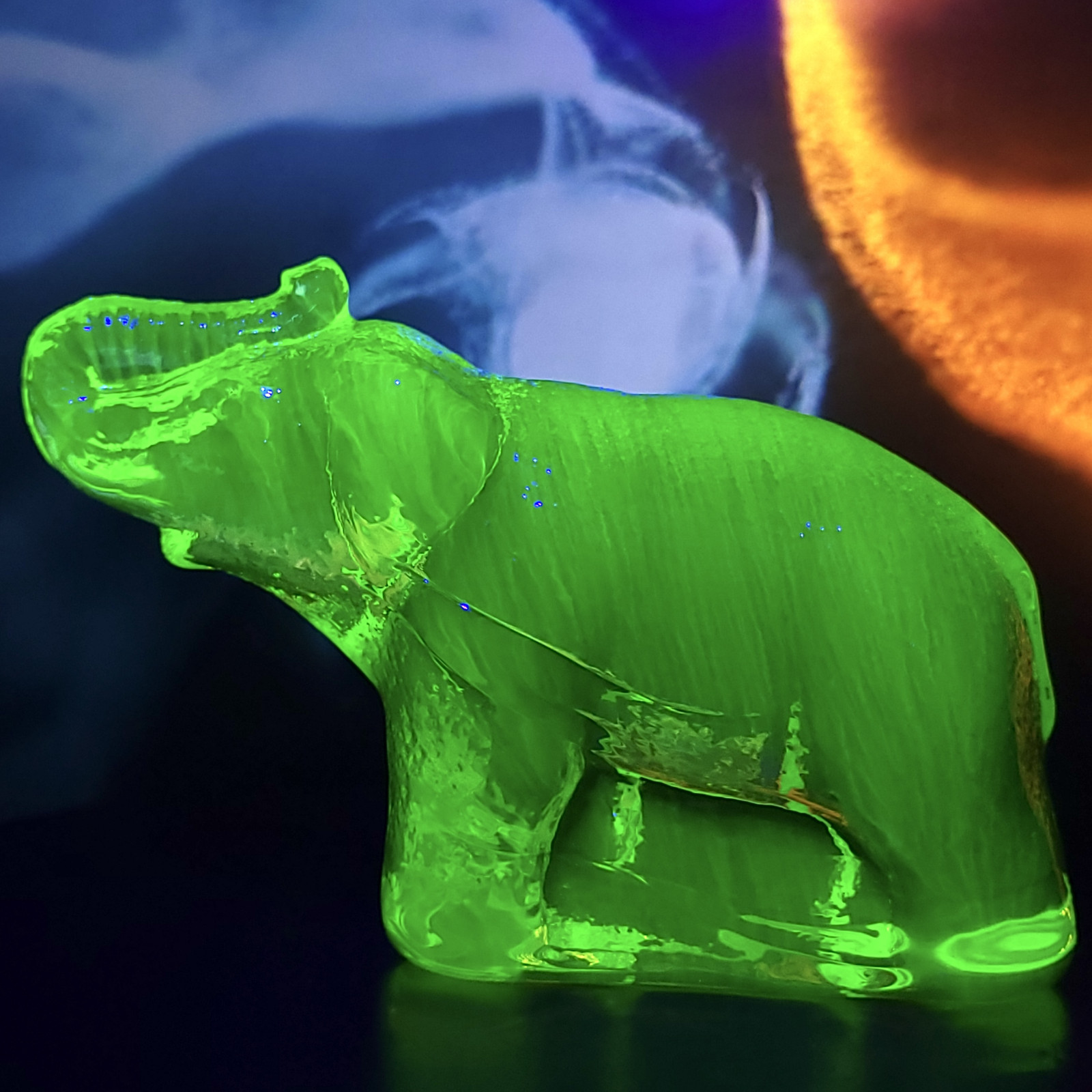 Uranium Glass Elephant Vaseline Yellow Clear Glass Figurine Animal Art Glass