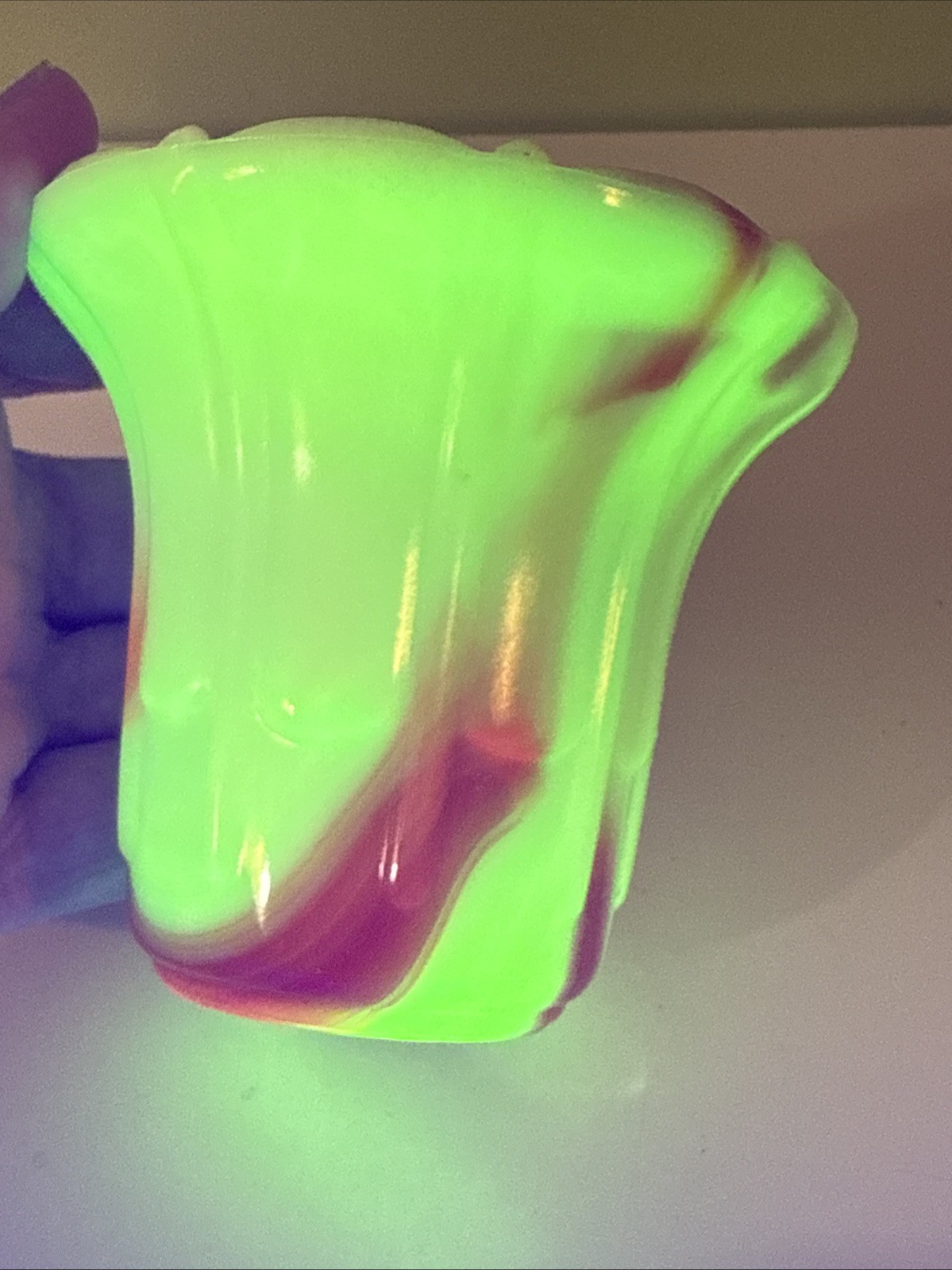 Vintage Akro Agate Glass Vases Planters Orange White Swirl Slag -1 Glows Uranium