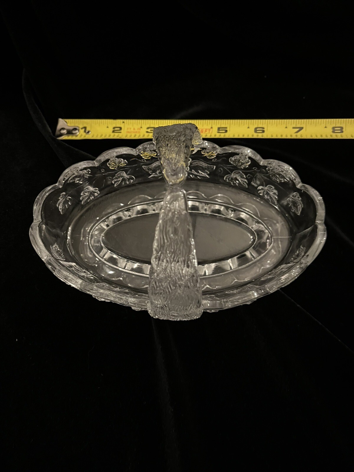 MIKASA Crystal Split Handle Basket W/Grapes & Leaves, Scalloped Top & Bottom