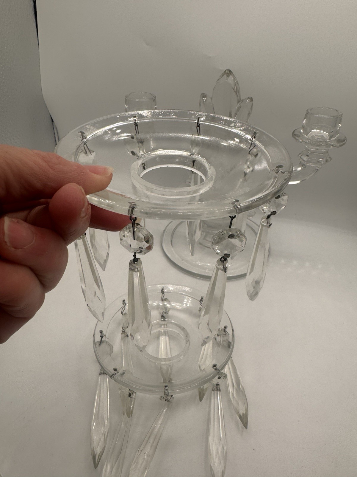 Fostoria Double Arm Crystal Candelabra with Bobeches & Prisms – Art Deco VTG