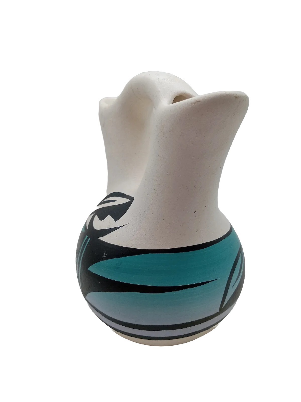POTTERY WEDDING VASE SIGNED LEROY 6 INCHES TALL 4.75 INCHES ACROSS