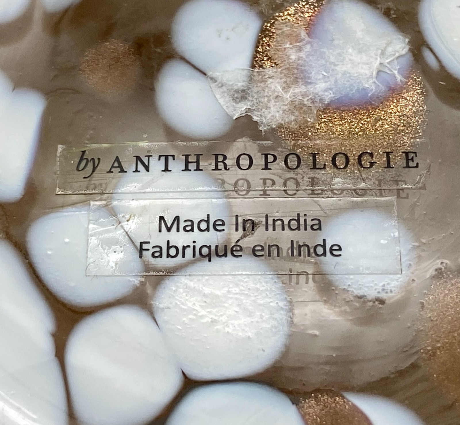 Anthropologie Bela Peach Glass Vase Large Orb Peach White Mica Speckles India