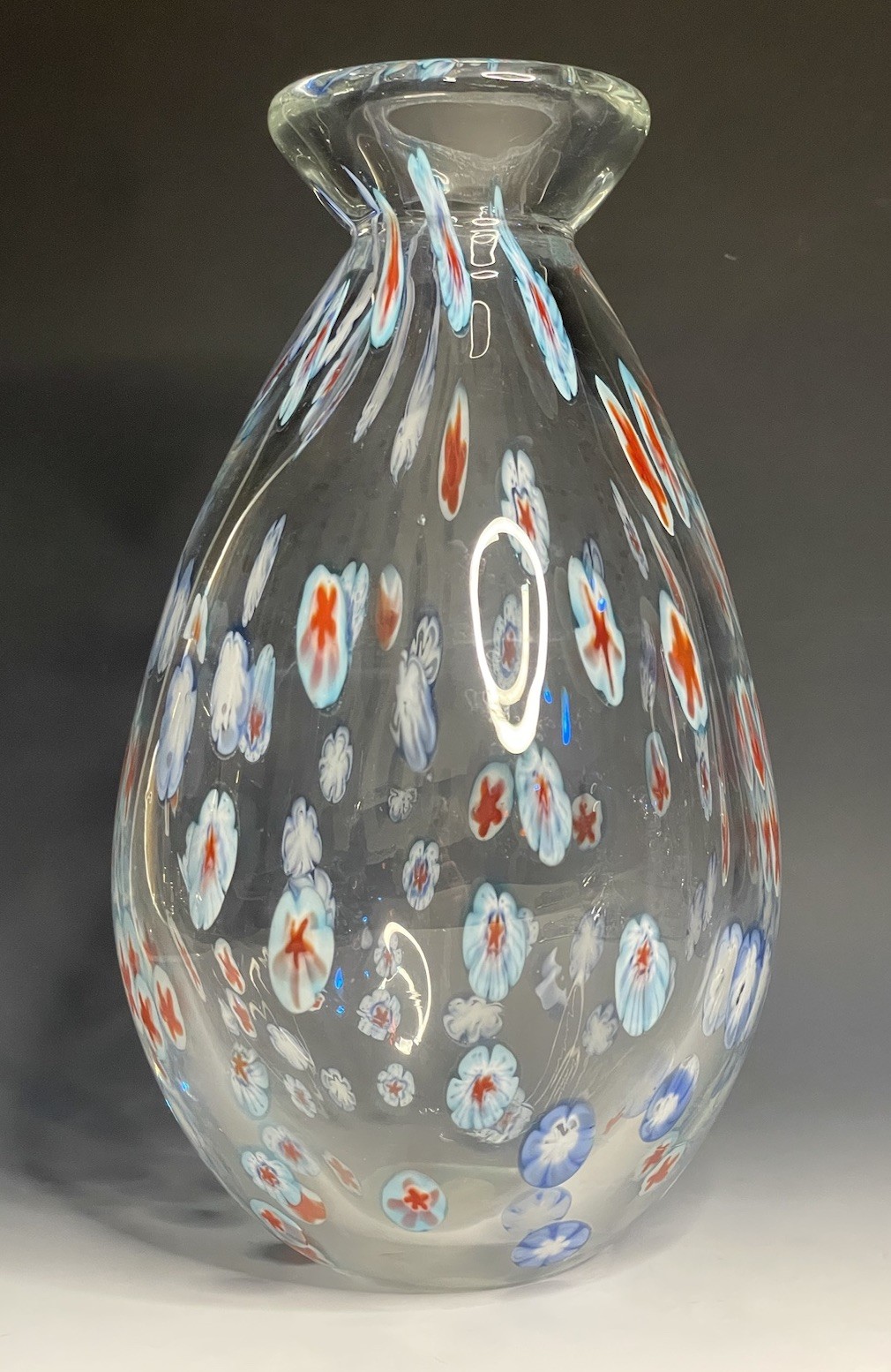 9-3/4″ Vintage ‘Leonardo’ Murano HEAVY Clear Art Glass Millefiori Flower Vase