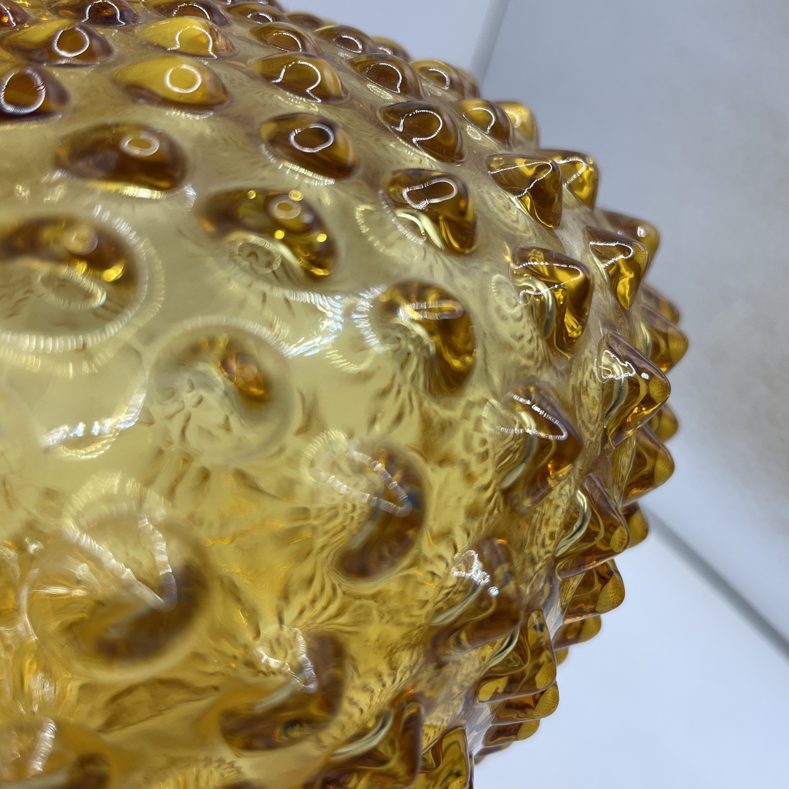 Vintage Fenton Glass Amber Hobnail 11” Ruffled Top Vase Signed