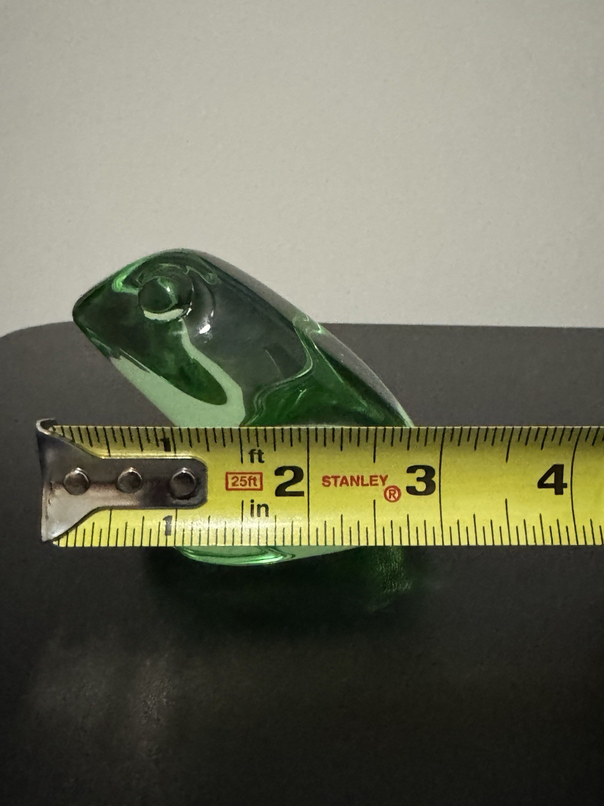 Vintage German Green Crystal Frog Paperweight 24% Lead Glass Orig Label 3”