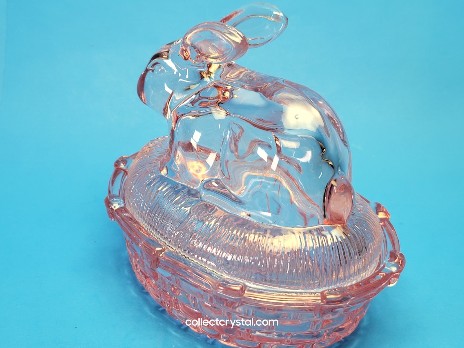 FENTON PINK CARNIVAL GLASS BUNNY RABBIT ON NEST EASTER FIGURINE