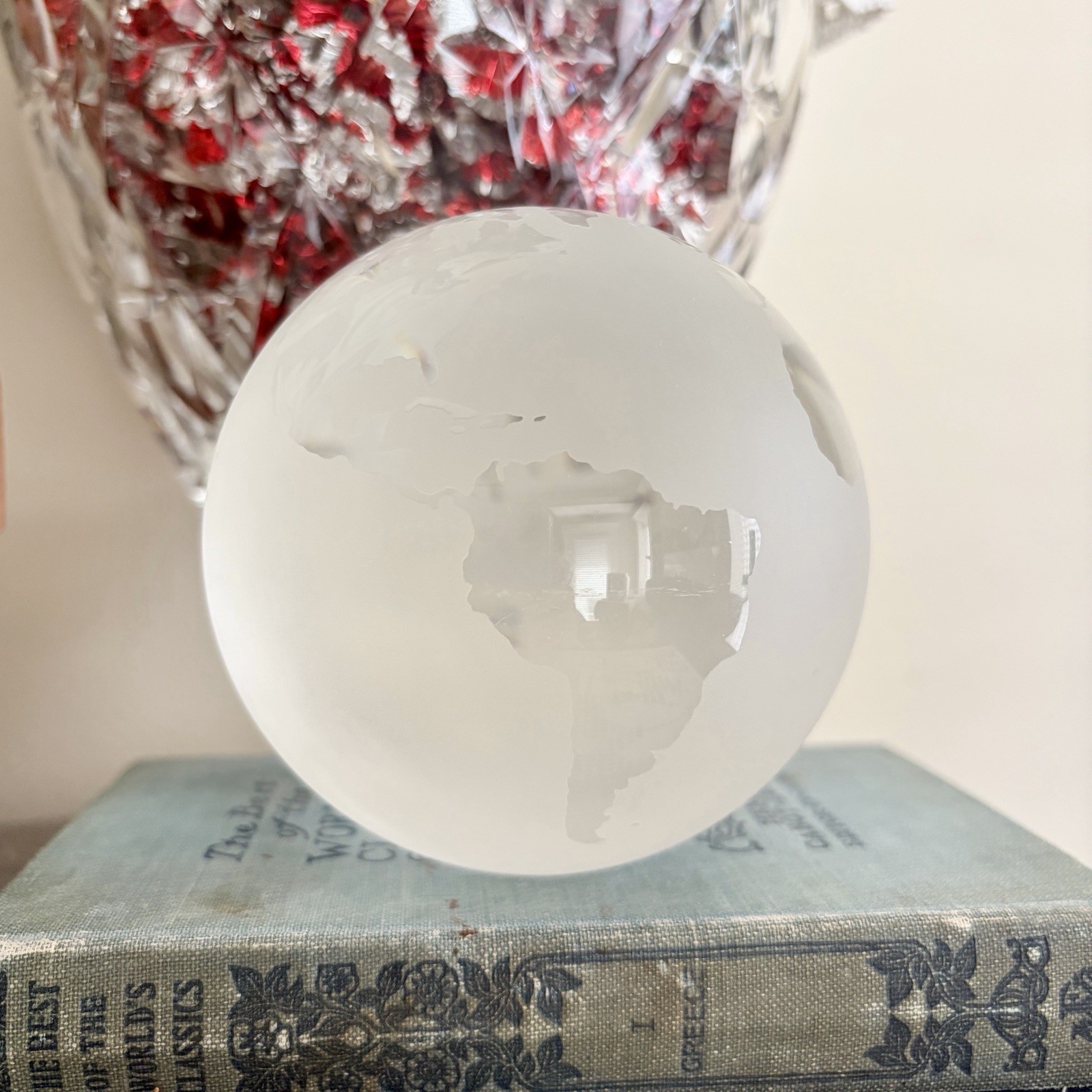 Vintage Tiffany & Co. Crystal Globe Paperweight Frosted World Signed