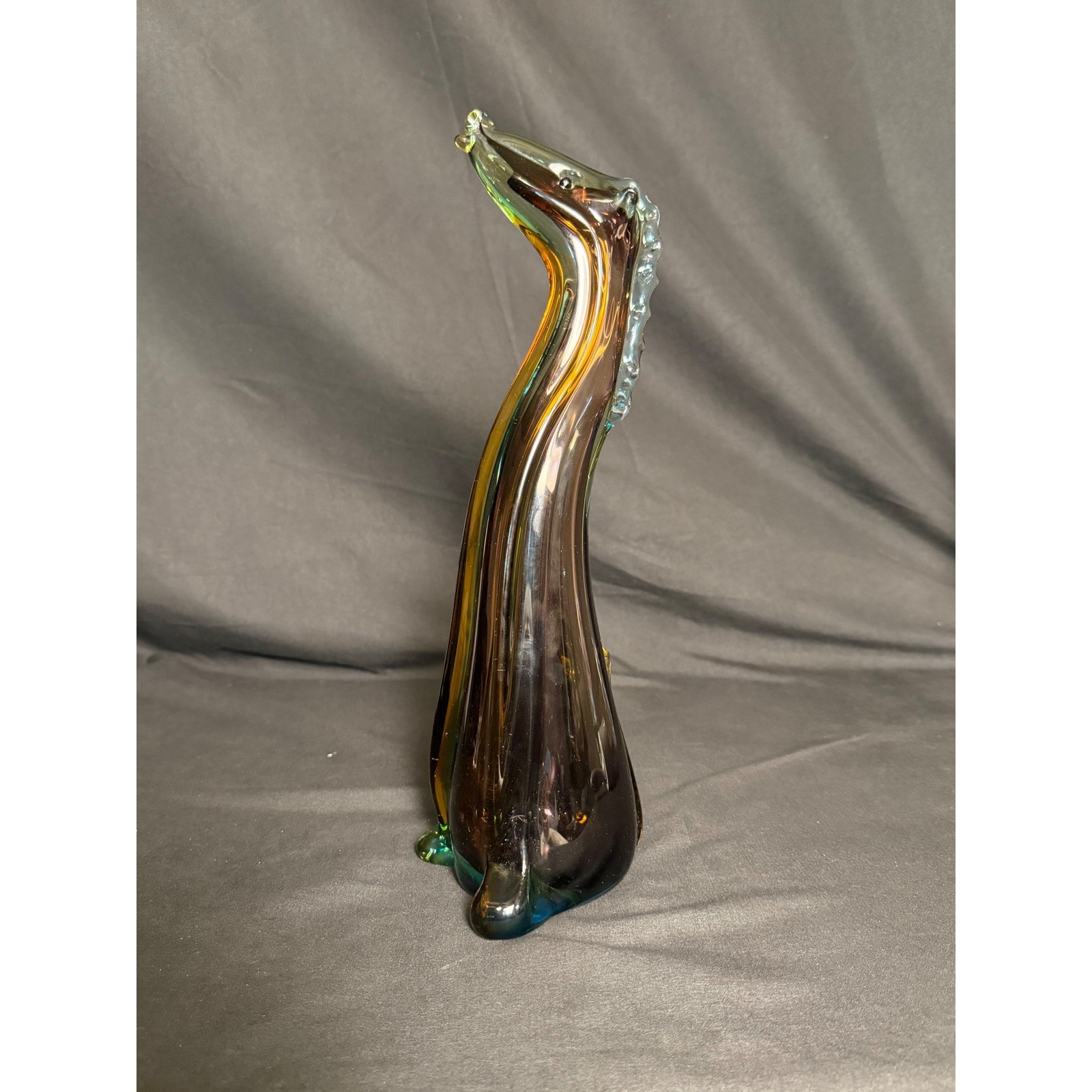 Art Glass Giraffe Figurine France Sommerso Amber Green Vintage Signed