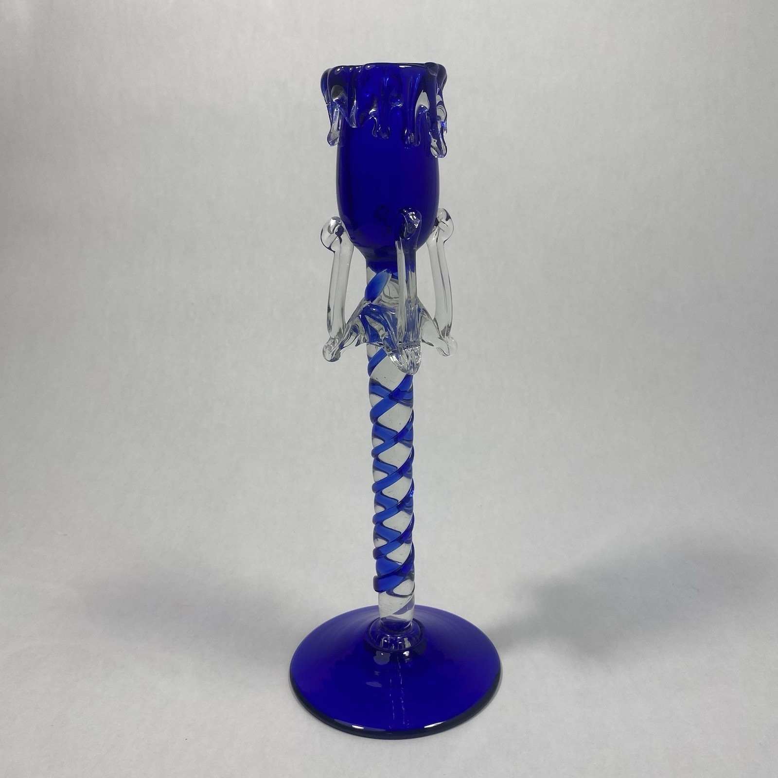 Vintage Baijab Cobalt Blue Glass Candle Stick Holder Twisted Stem Hand Blown