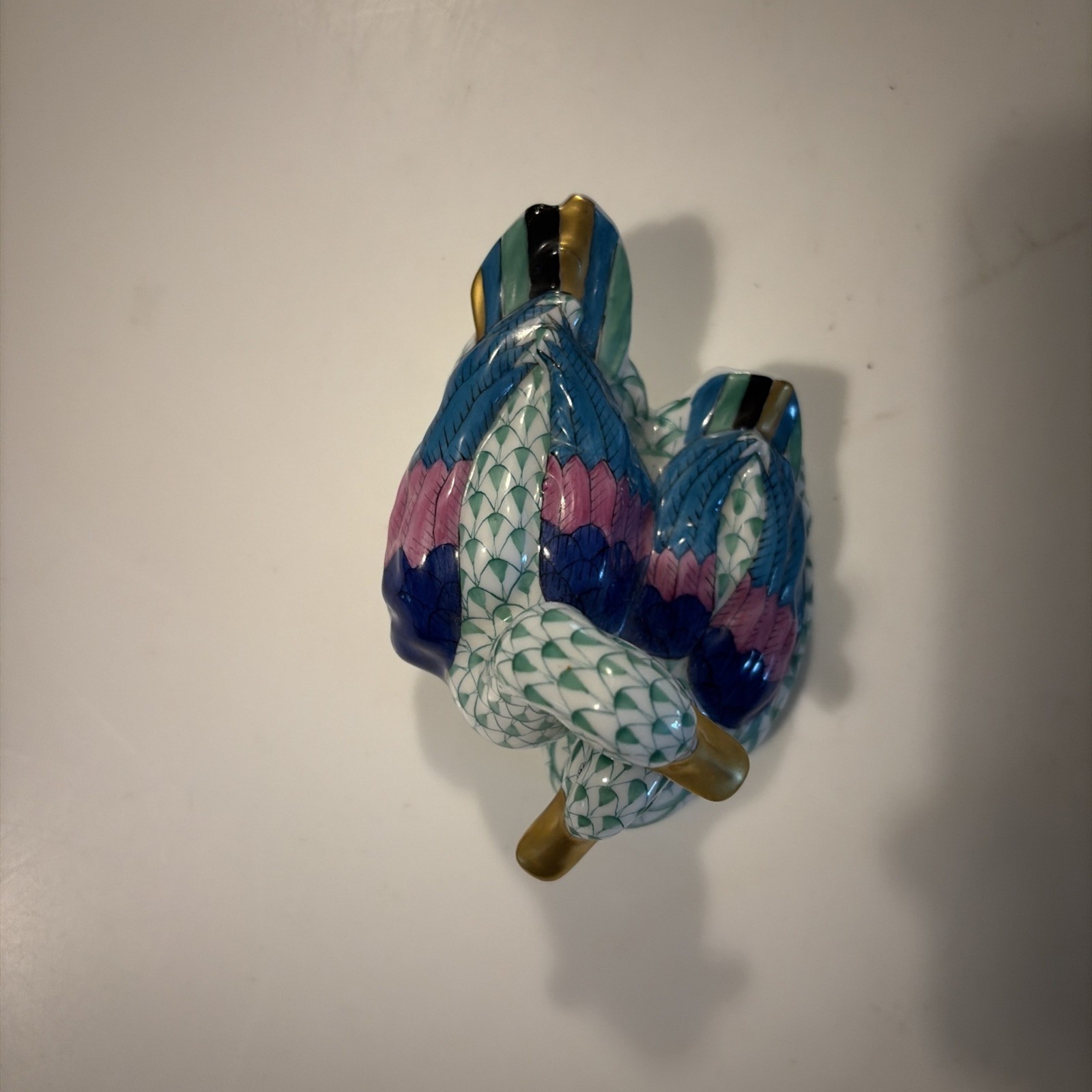 Herend Porcelain Green Fishnet Courting Ducks 5036 150 Year Anniversary Figurine