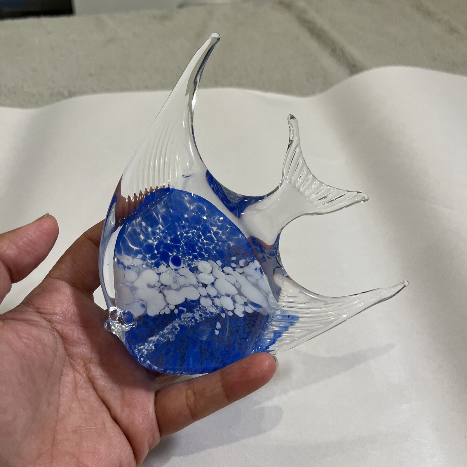 Vintage Art Blown Glass Red Yellow Blue Fish Figurine Paperweights