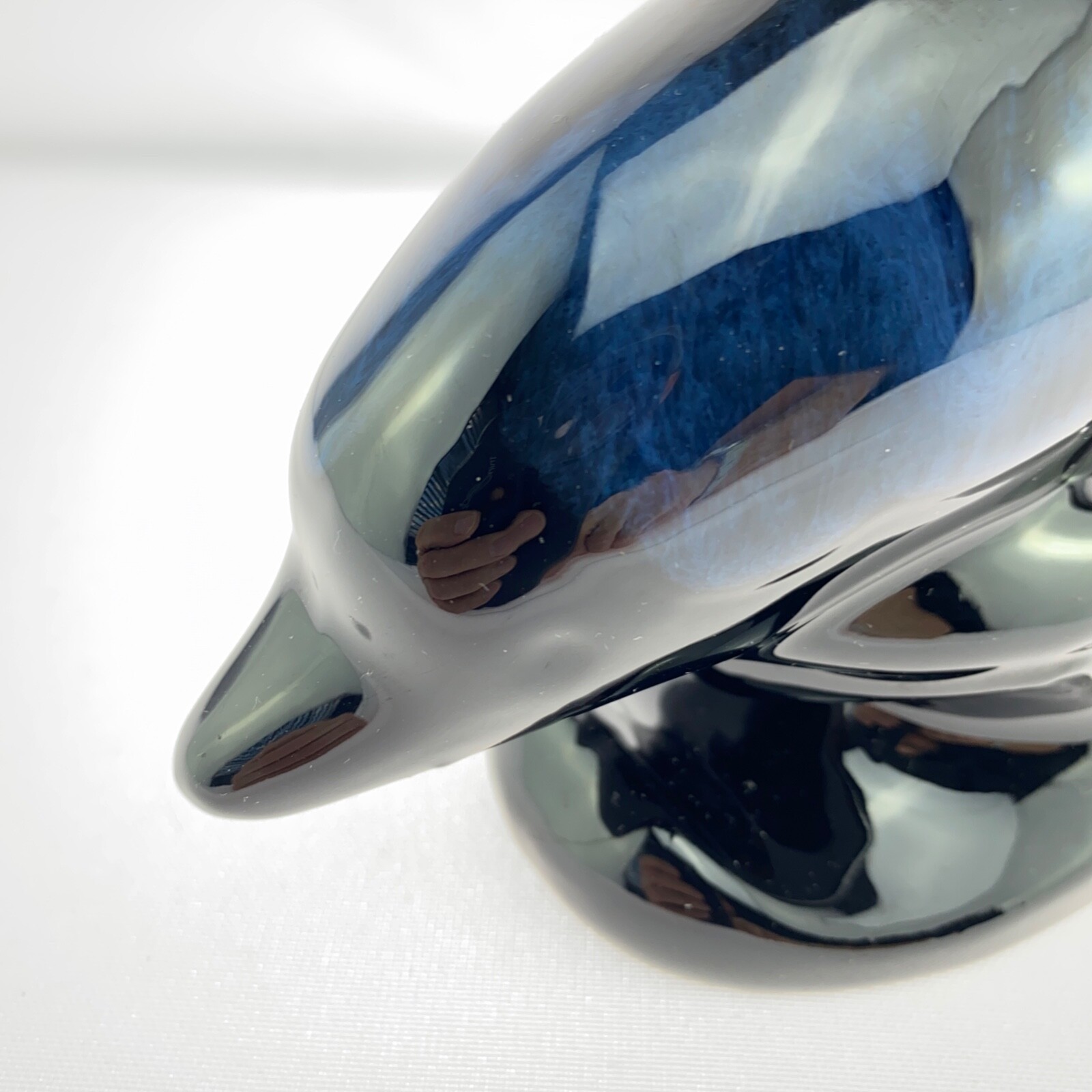 Vintage Blue Mountain Pottery Dolphin Figurine Statue Cobalt Blue Black Glaze