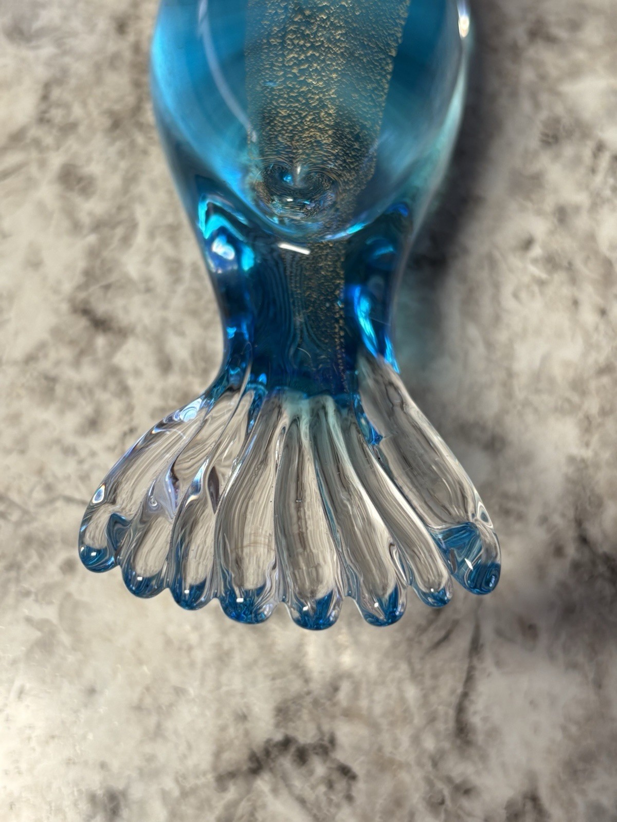 Clear and blue glass bird figure with gold flakes inside #B11