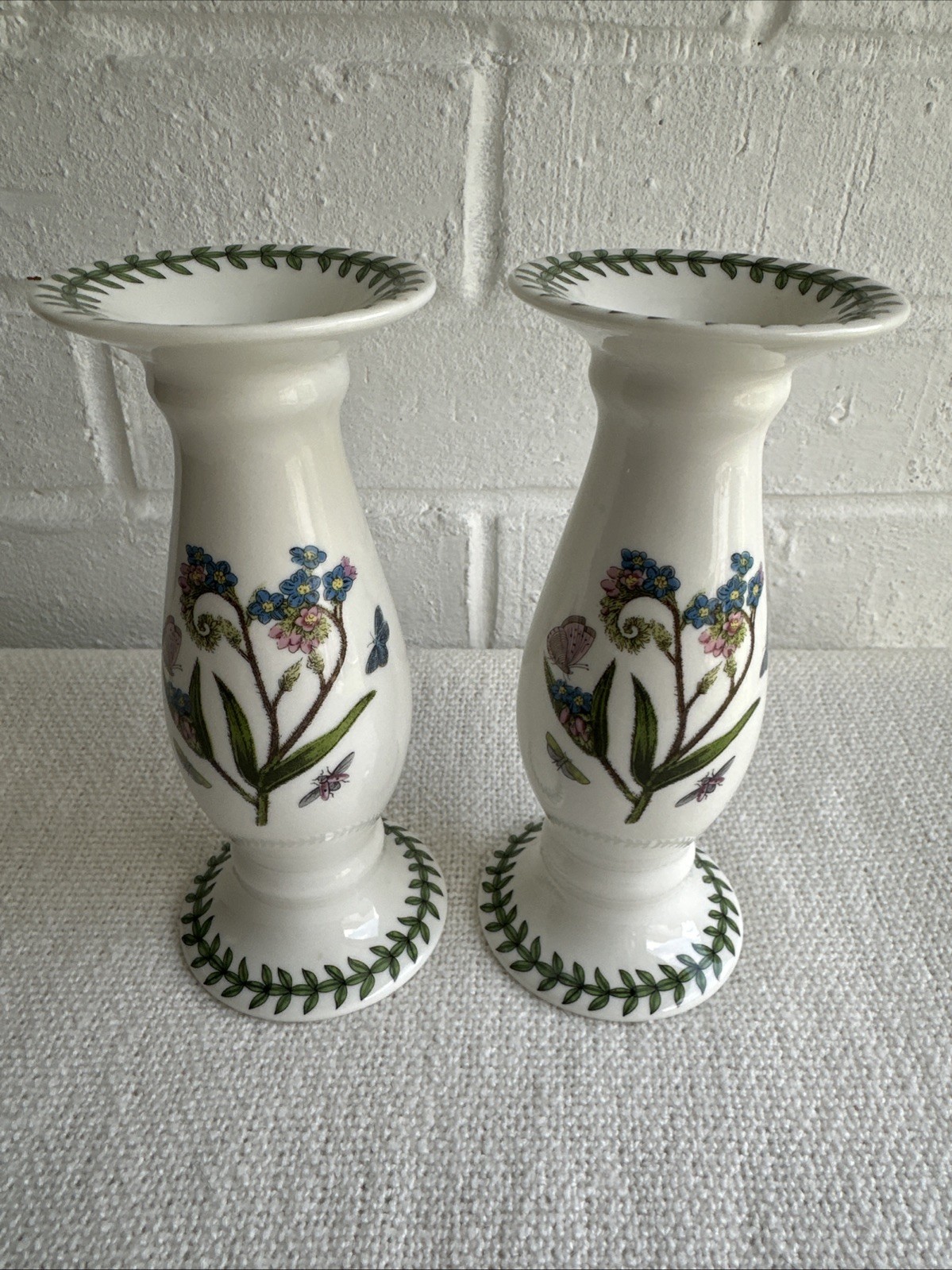 Portmeirion Botanic Garden Candlesticks Pair 2 Ceramic Floral Candle Holders