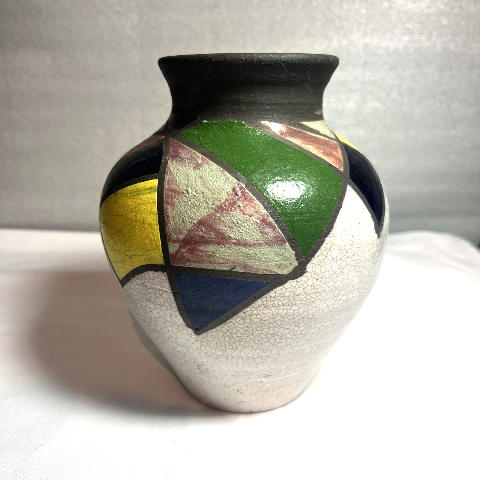 Mid-Century Art Deco Style Ceramic Pottery Geometric Vase 7″