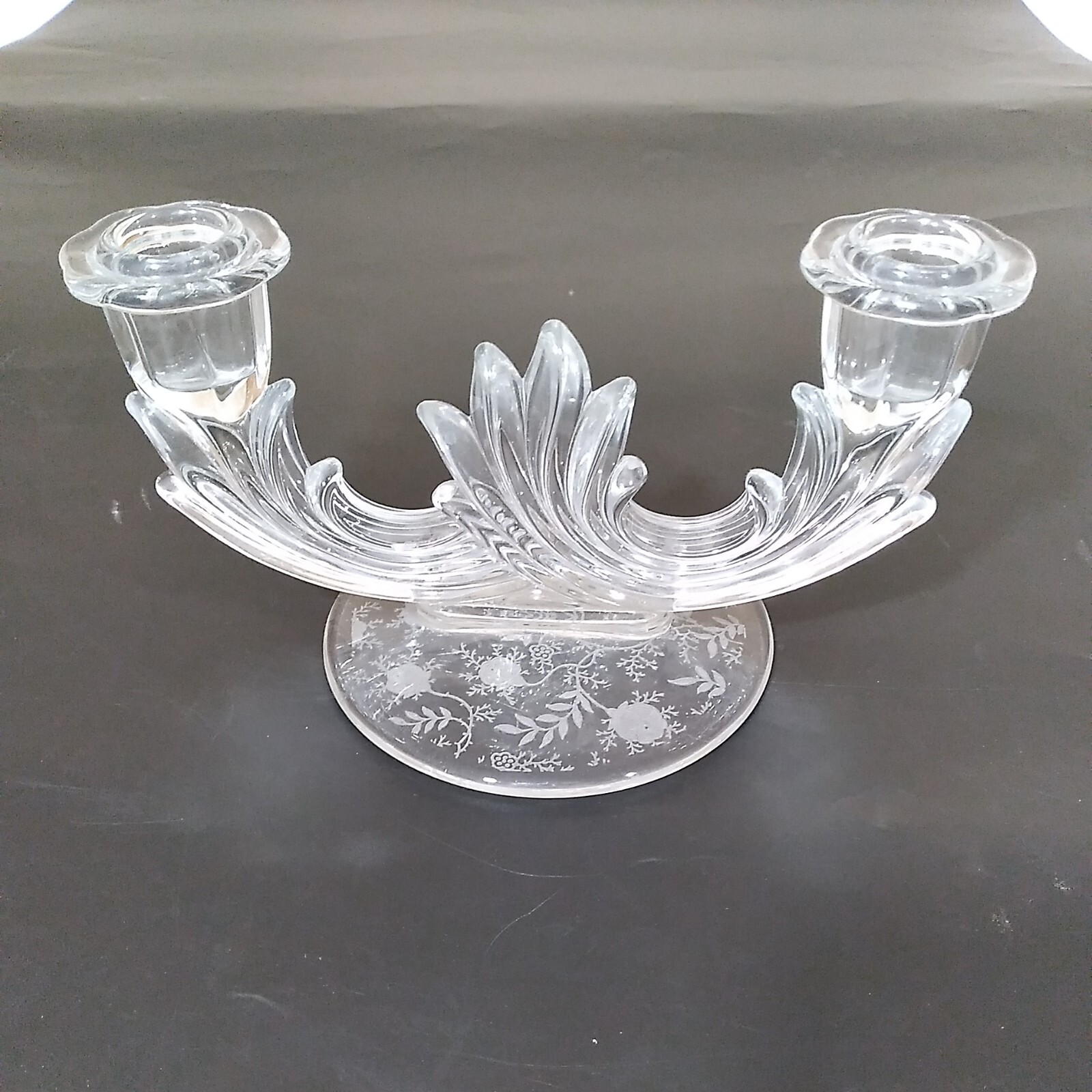 Fostoria Corsage Clear Glass Double Candle Holder Regency Baroque Etched vintage