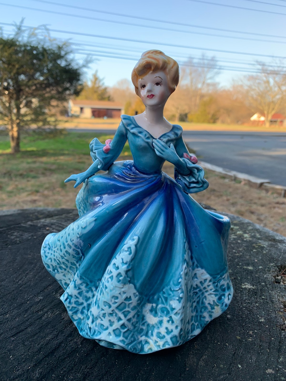 RELPO Lady Planter Head Vase 1950s MCM Blue Ball Gown #5714 MINT COND Japan