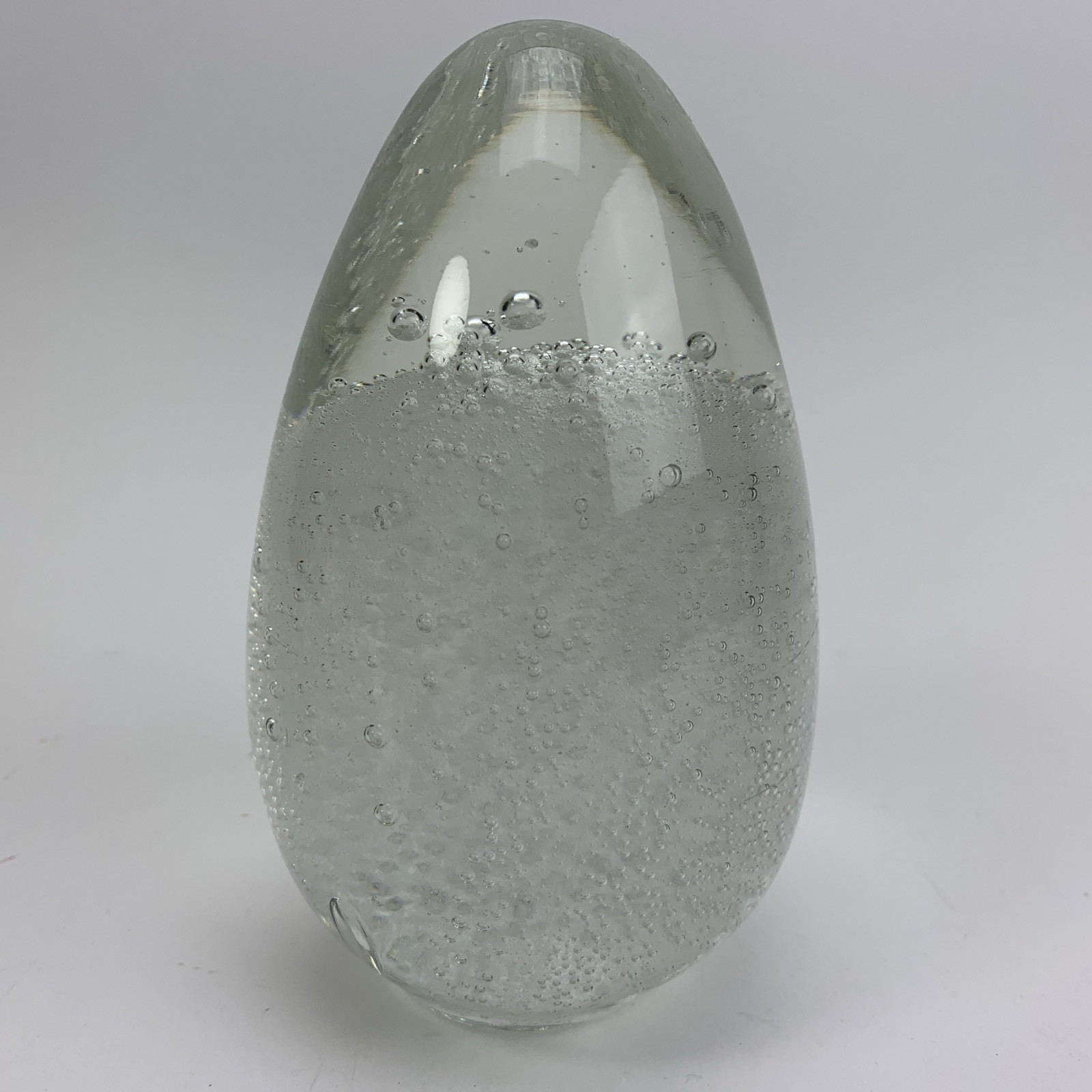 Vintage Clear Art Glass Egg Paperweight Controlled Bubbles Heavy 5.5″ 3 lbs