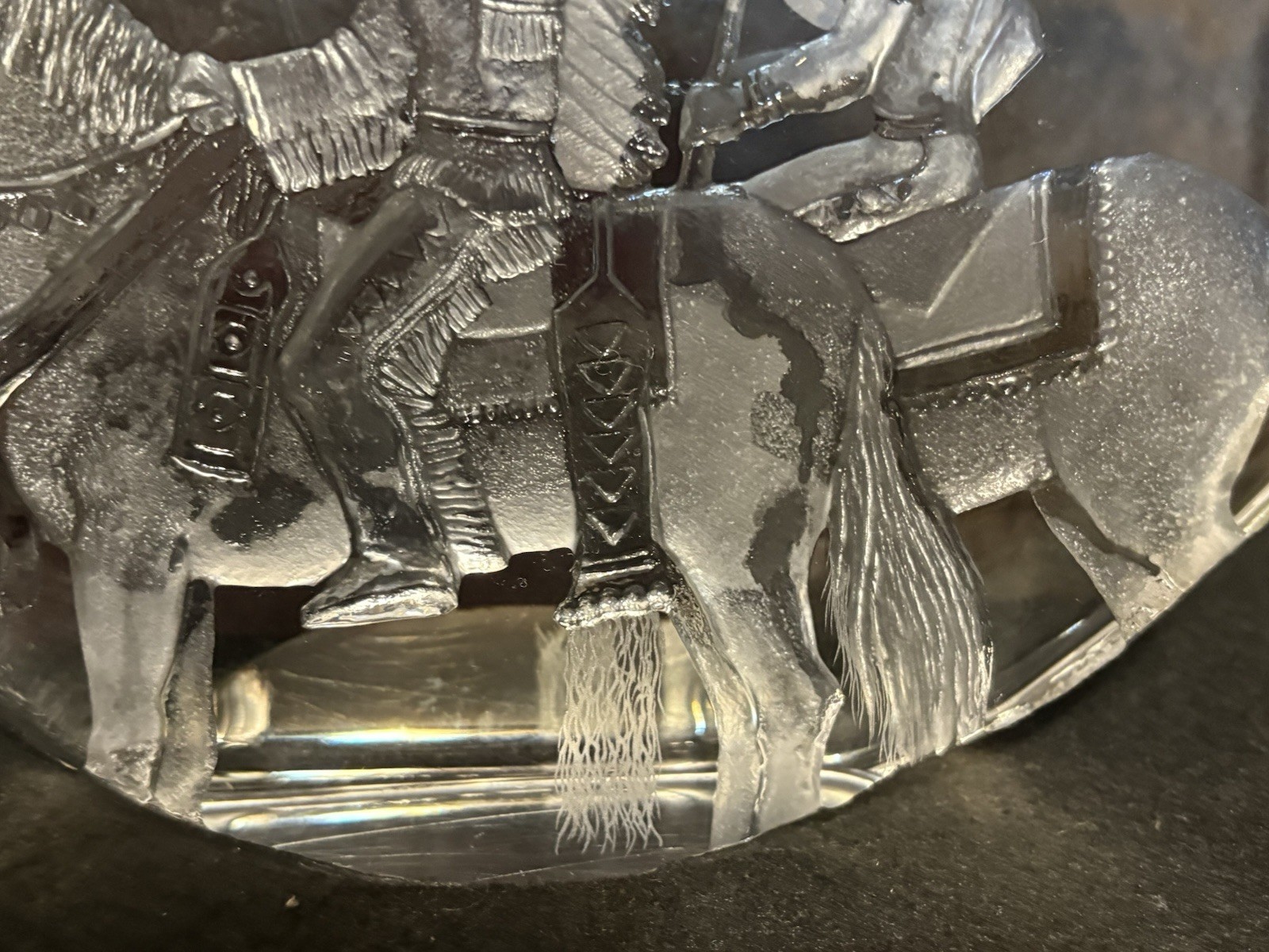 Mats Jonasson Signed Lead Crystal Native Americans & Horses Sculpture # 33795