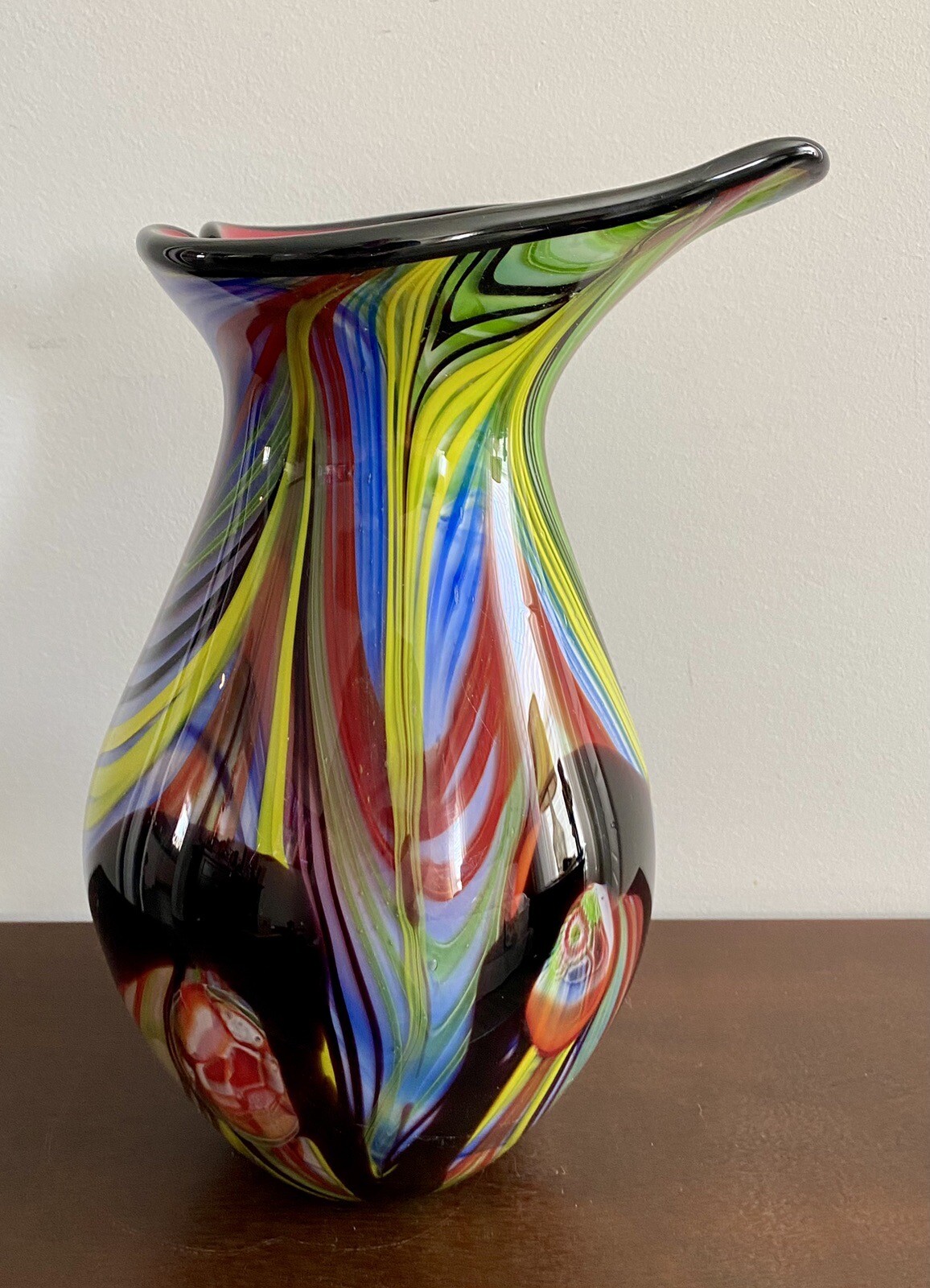 Vibrant Possibly Luxury Lane Hand Blown Abstract Teardrop Art Glass Vase