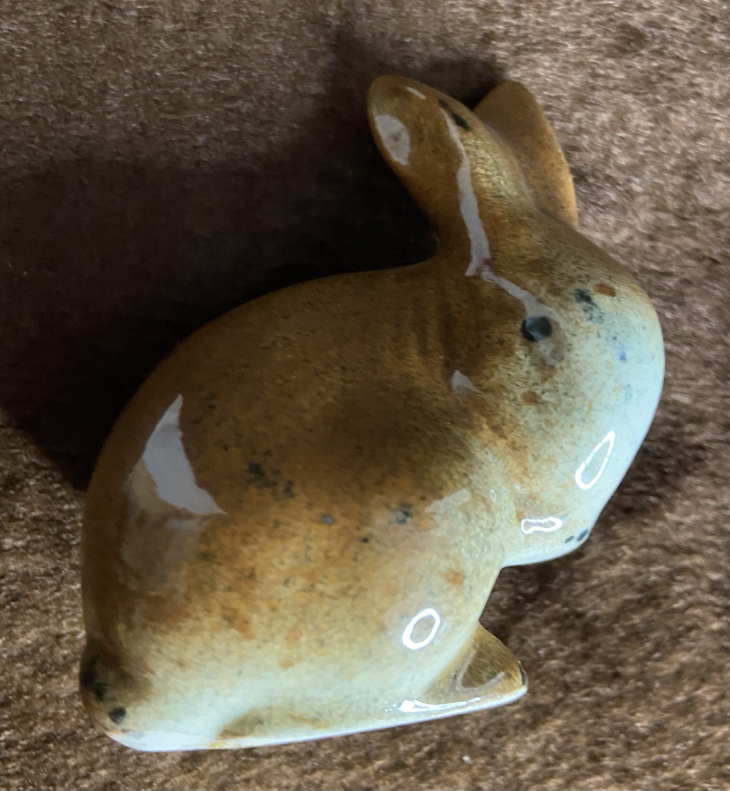 Small Bunny Figurine Vintage Art Pottery Brown Primitive Easter Decor