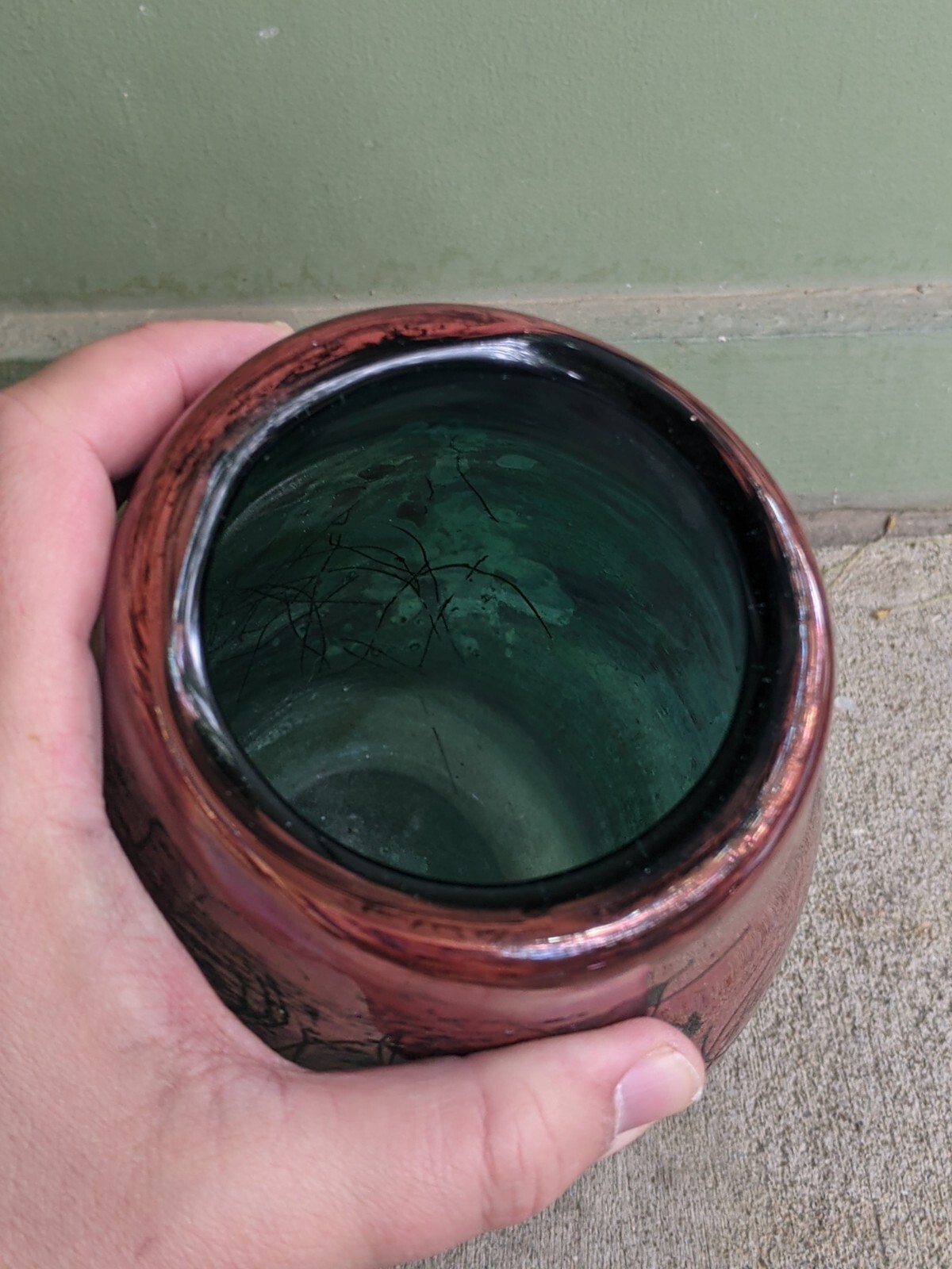 Schauffer Studio Art Glass Offhand Vase-Richard L. Stauffer-Teal Copper Silver