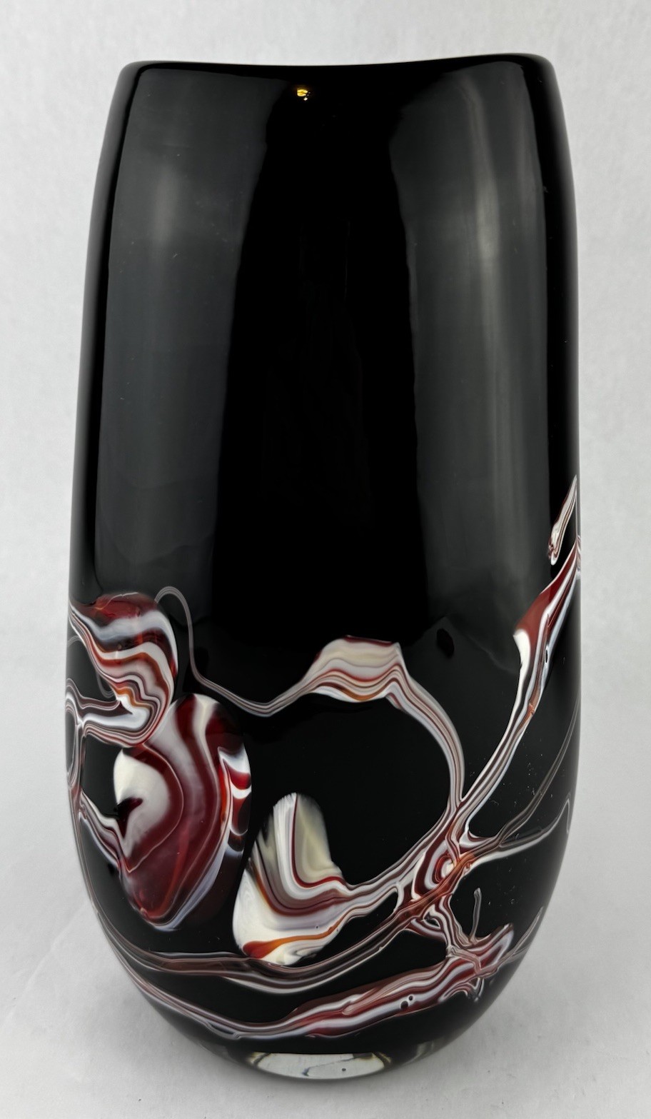 Art Glass Vase Marked Black With Red White Studio Glass Heavy
