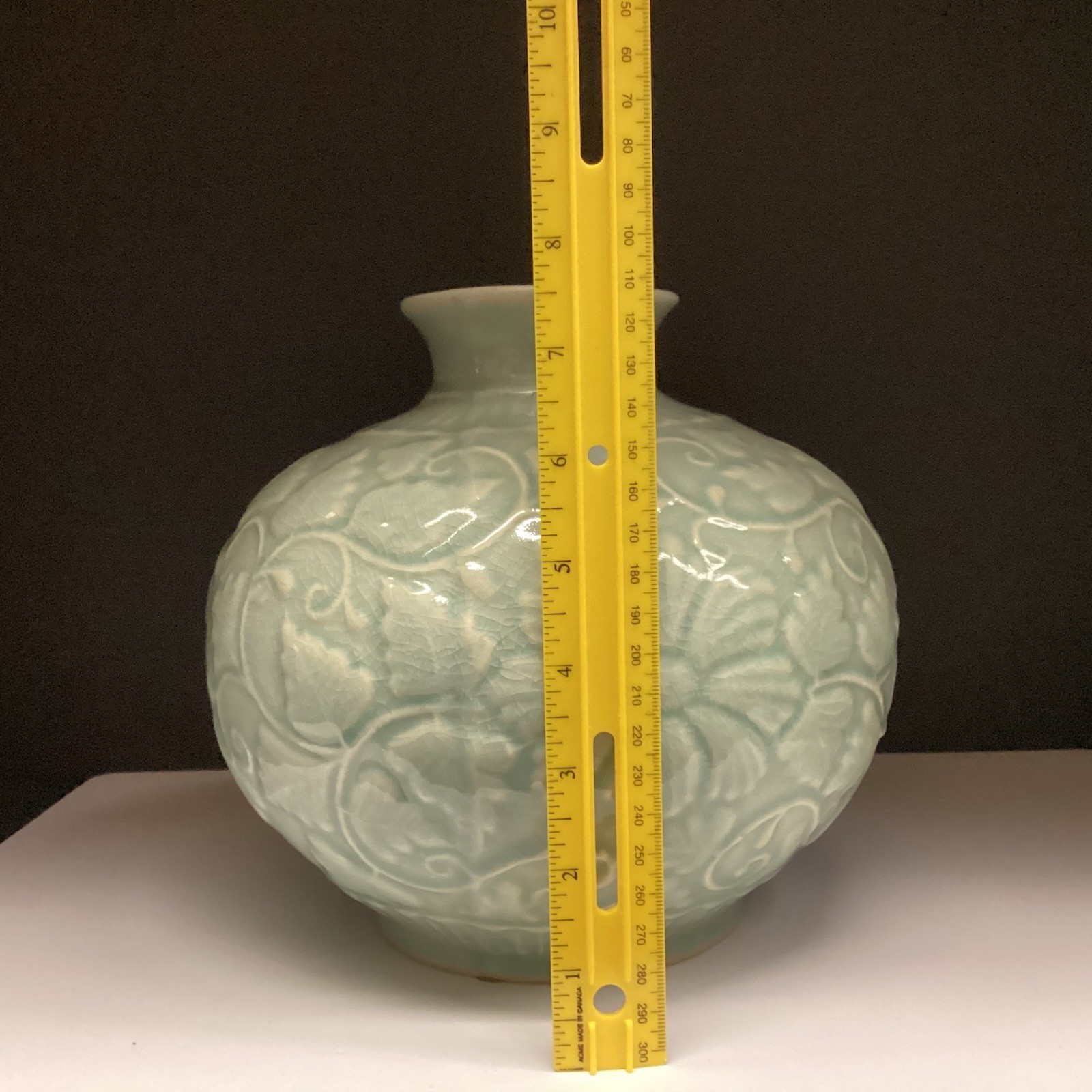 Maitland – Smith Raised Relief Celadon Crackle Finish Glazed Vase Thailand