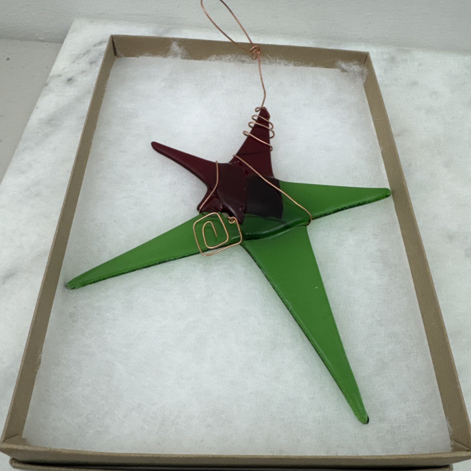 Red And Green Star Hanging Ornament Sun catcher Copper Wire Wrapped
