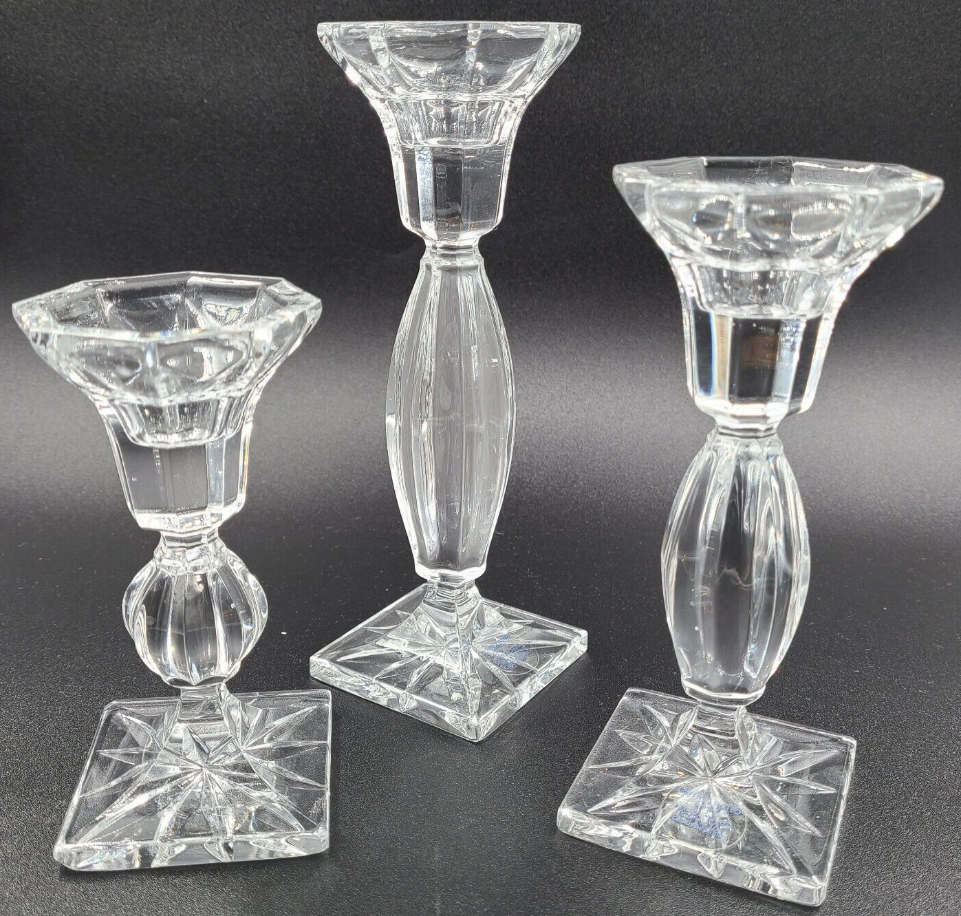 Royal Limited Handcut Crystal Czech Set of 3 Tiered Candlestick Holders