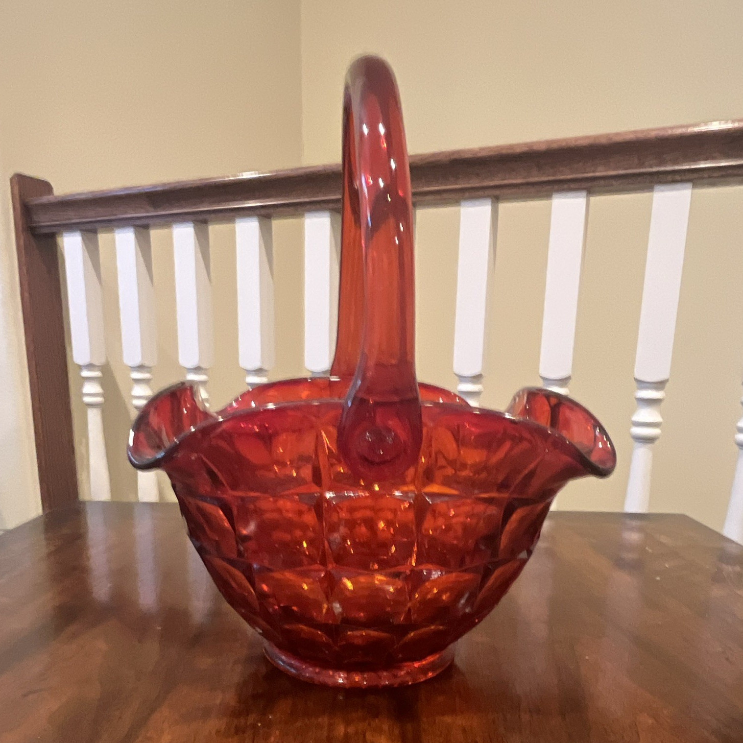 Vintage V Indiana Glass Sunset Red / Amberina Basket