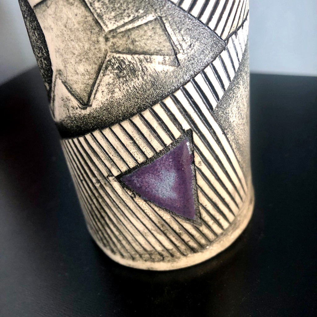 Post Modern ASH WORKS Porcelain VASE 6.5″ ~ High Fired Geometric Cylinder 1992