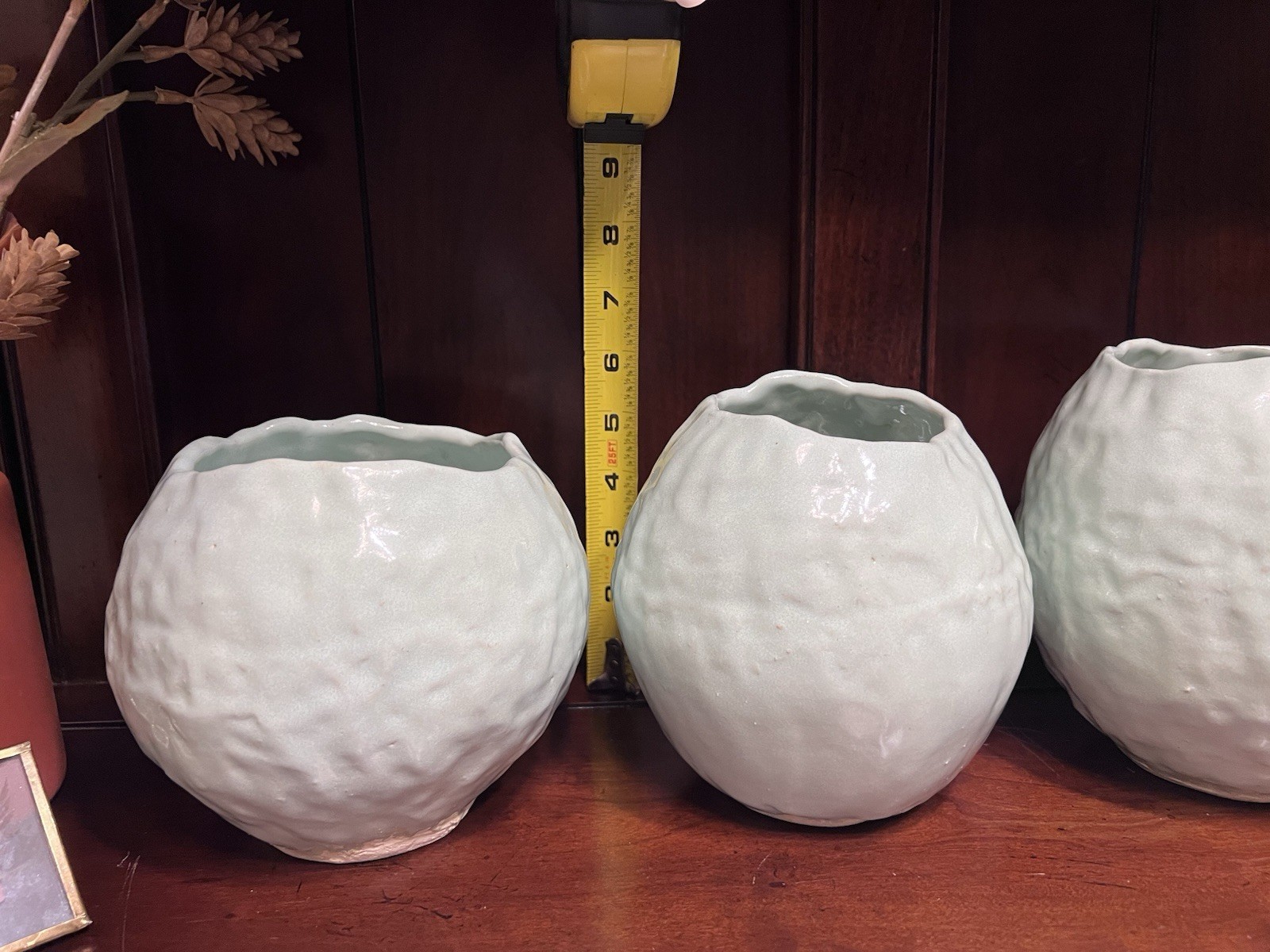 Handmade Studio Art Pottery Vases Set of 3 Signed by Artist Mint Seafoam Color