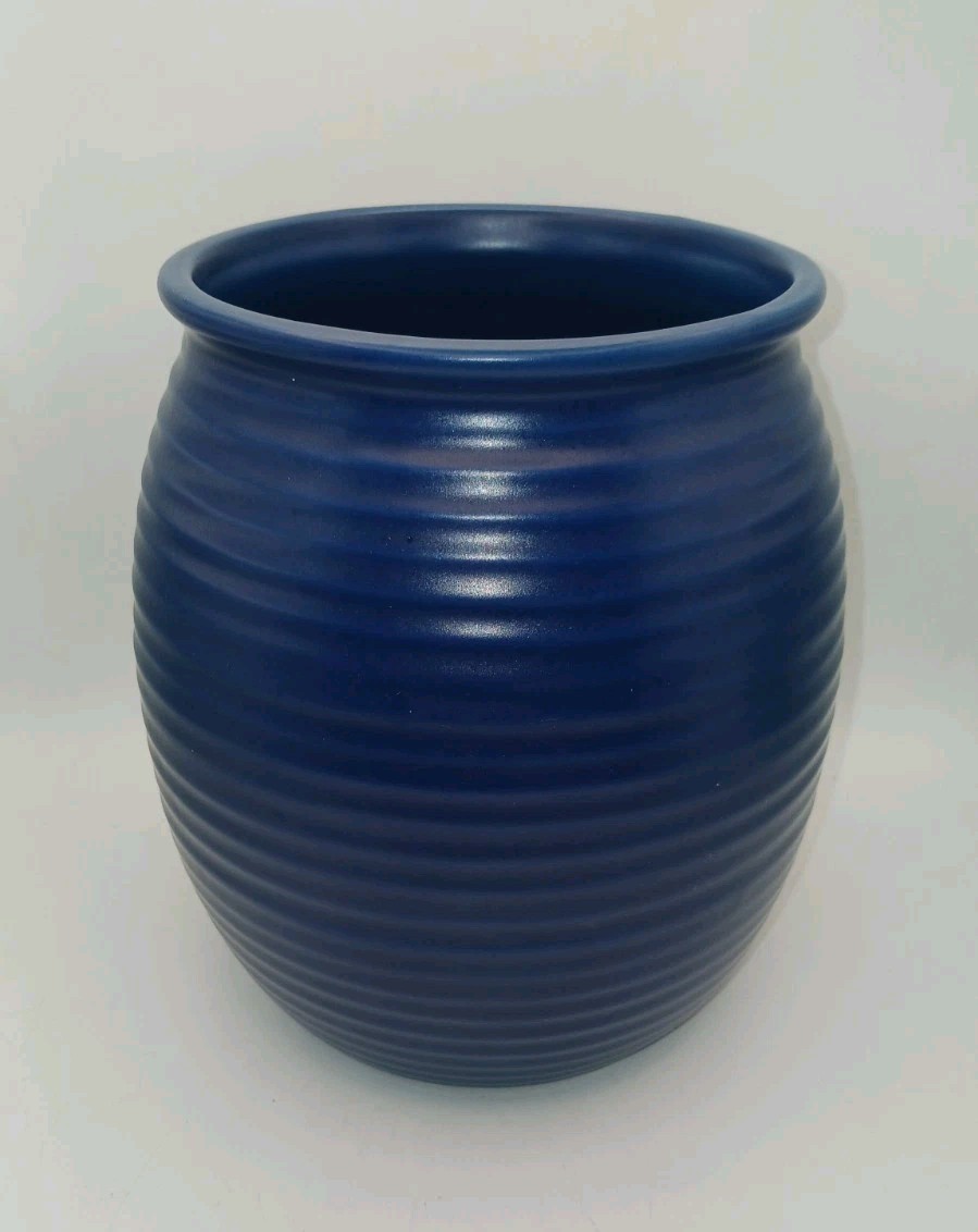 Vintage Pottery Ringware Vase Cobalt Blue Matte Glazed USA Made Arts & Crafts