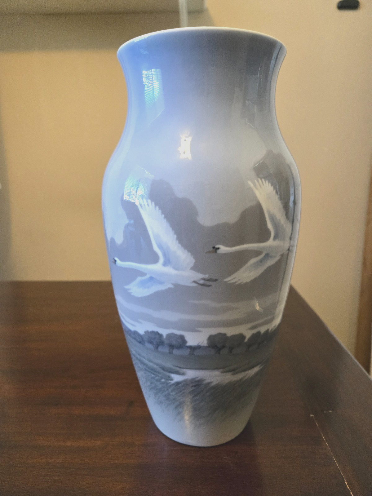 1956 Royal Copenhagen Vase mod# 1955/137 ”Vase with Swans” 12 1/2” tall