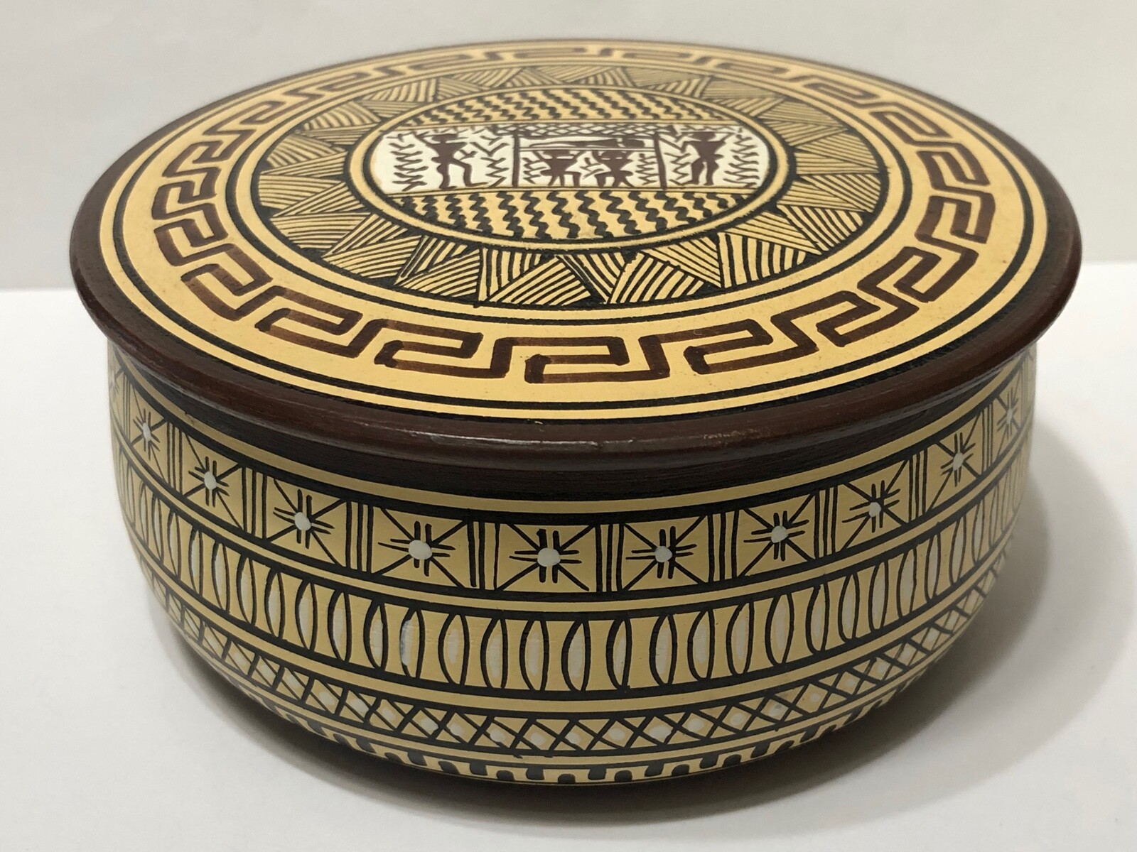 Attic Geometric Pottery Covered Container Trinket Jewelry Box