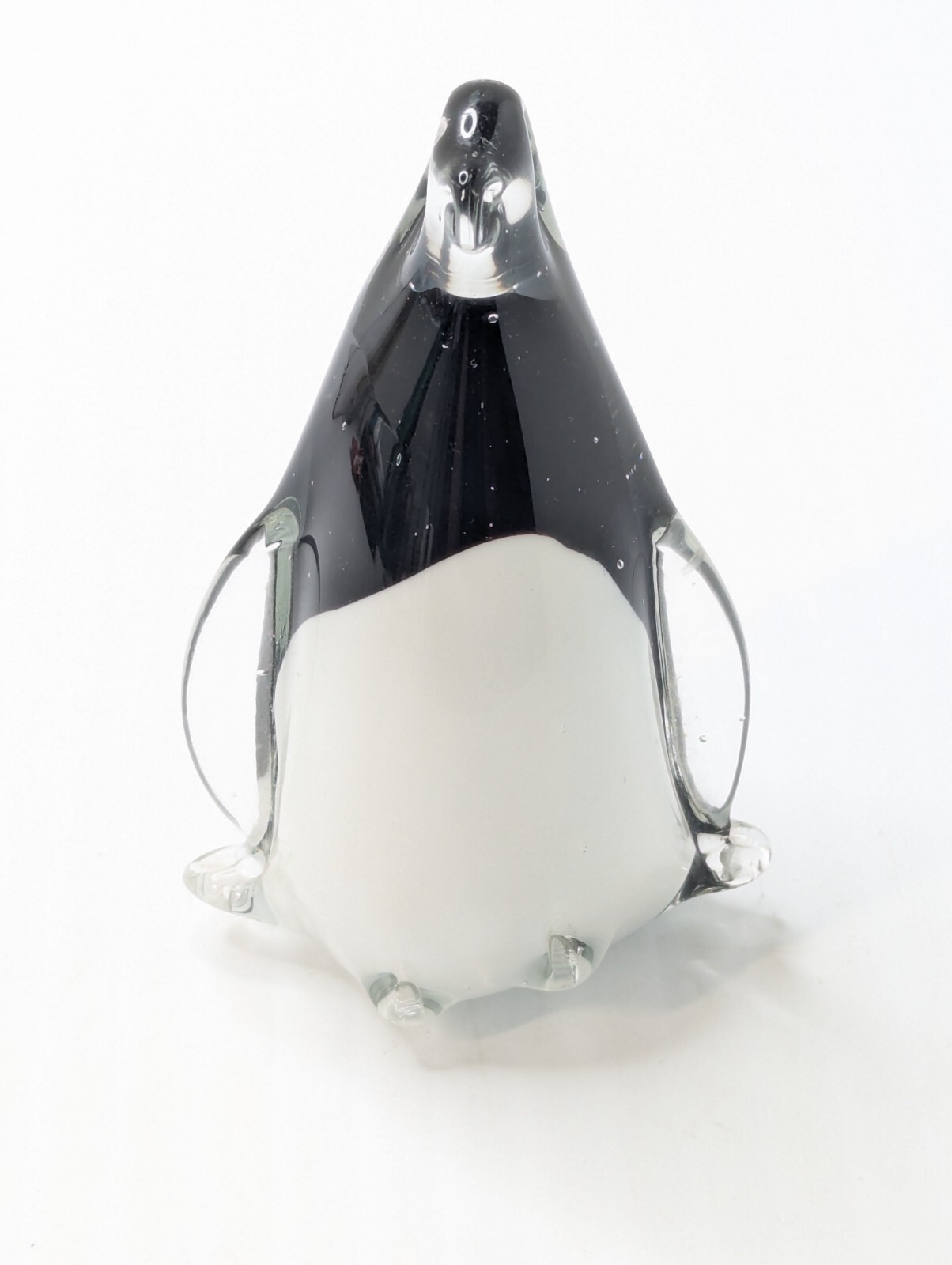 Glass Black & White Penguin Paperweight Figurine Hand Blown 4.75 inches Tall